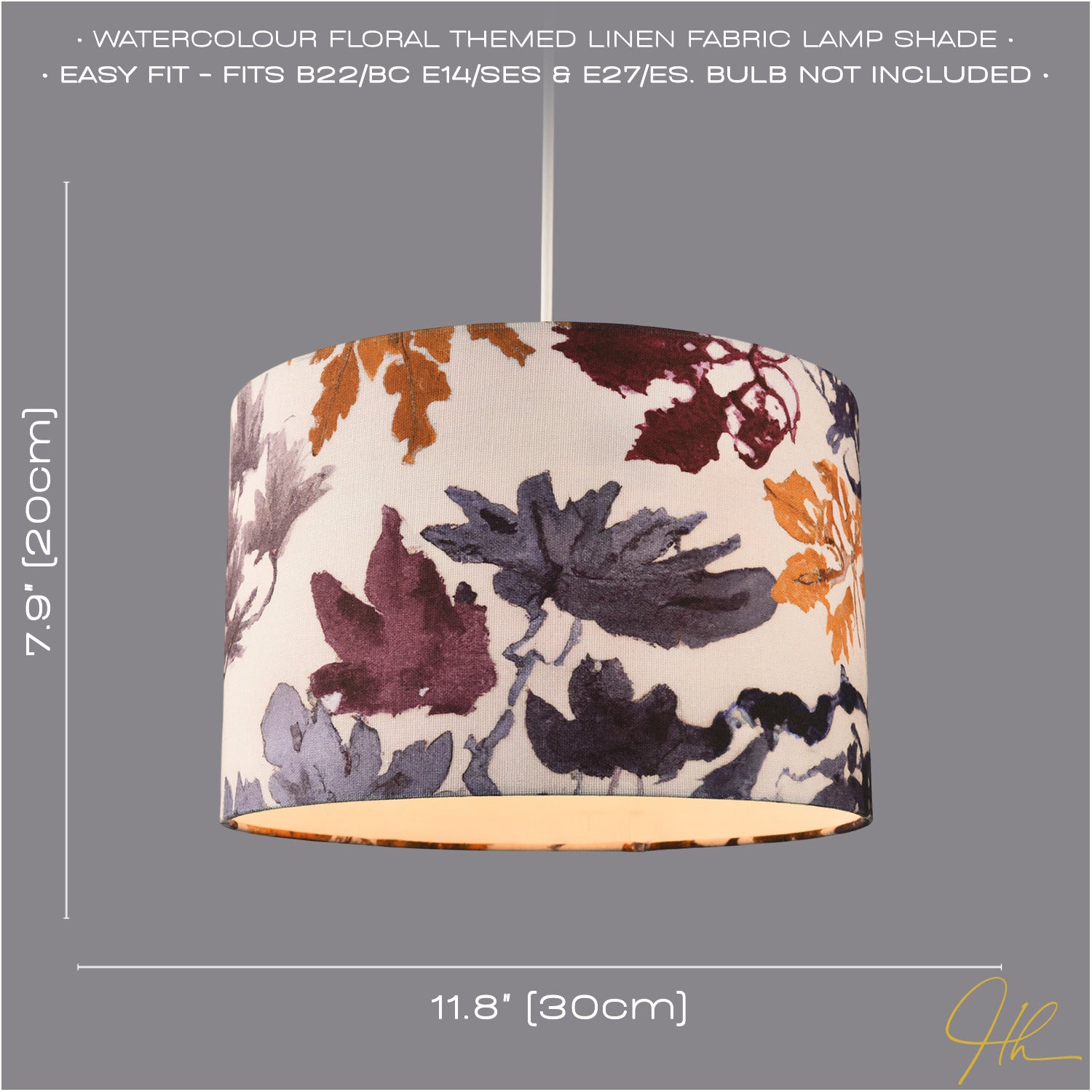 Floral Themed Linen Fabric Lamp Shade with Coloured Watercolour Leaves Image 6