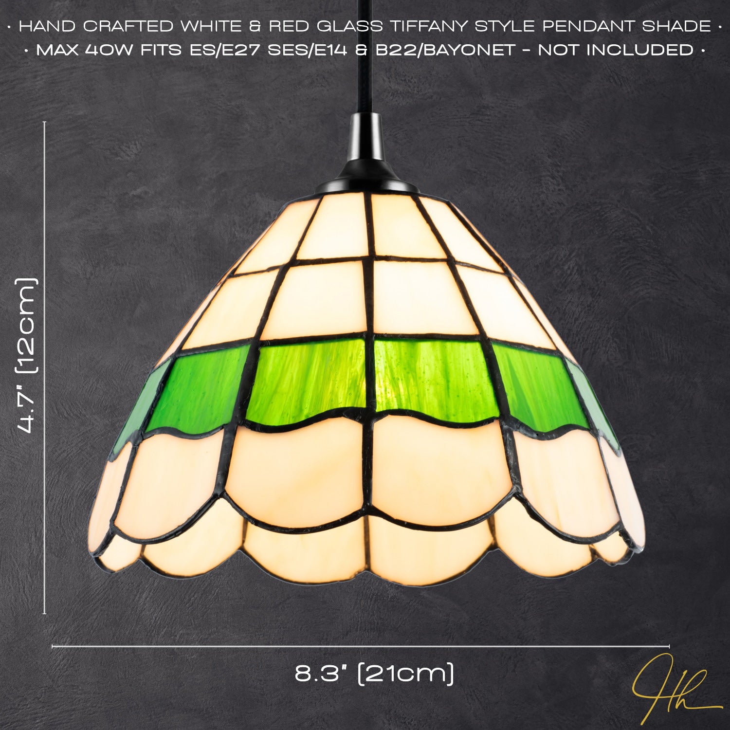 Traditional Green and Amber Stained Glass Tiffany Pendant Lighting Shade Image 6