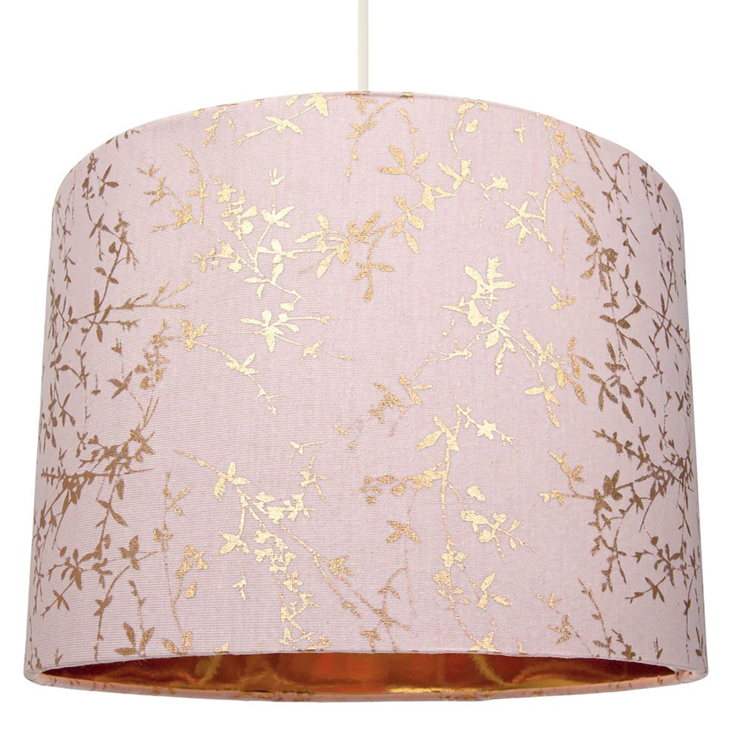 Modern Soft Pink Cotton Fabric 12" Lamp Shade with Gold Foil Floral Decoration Image 2