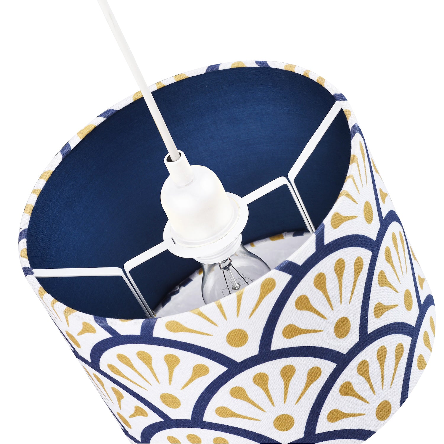 Unique Moroccan Floral Designer 25cm Navy Midnight Blue and Ochre Drum Lampshade Image 3