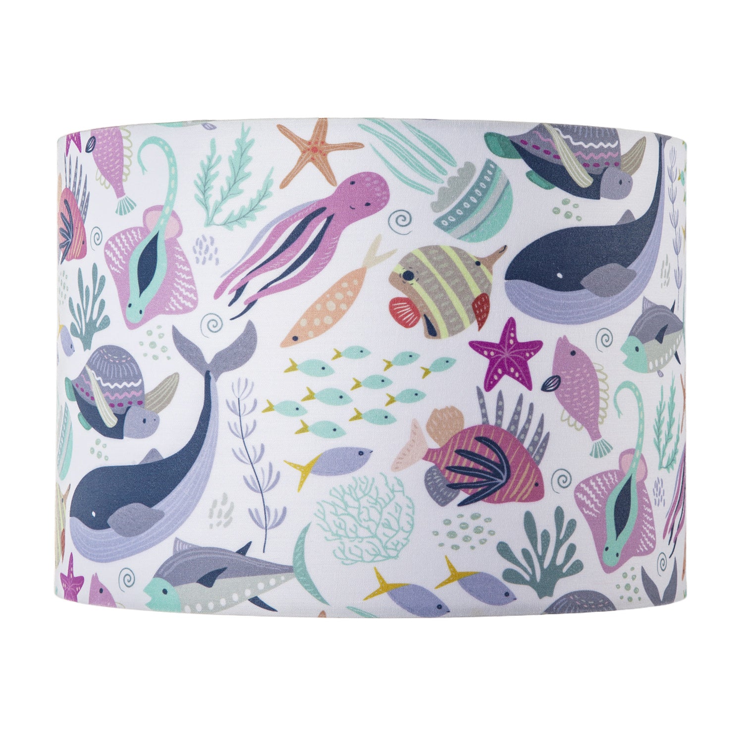 Underwater Designed Fabric Lampshade with Whales Turtles Tropical Fish Image 3