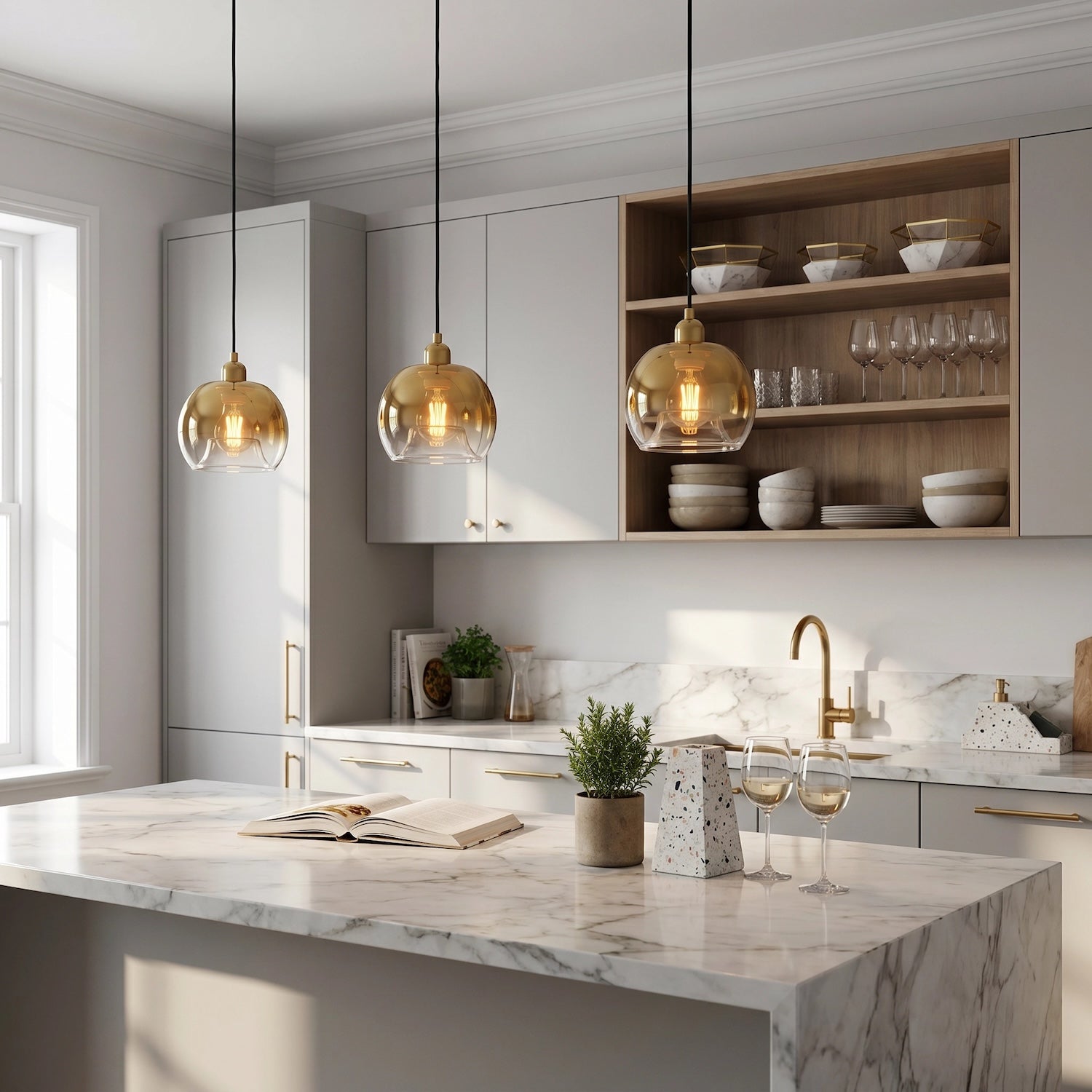 Modern Polished Gold and Clear Glass Circular Pendant Lighting Shade Image 6