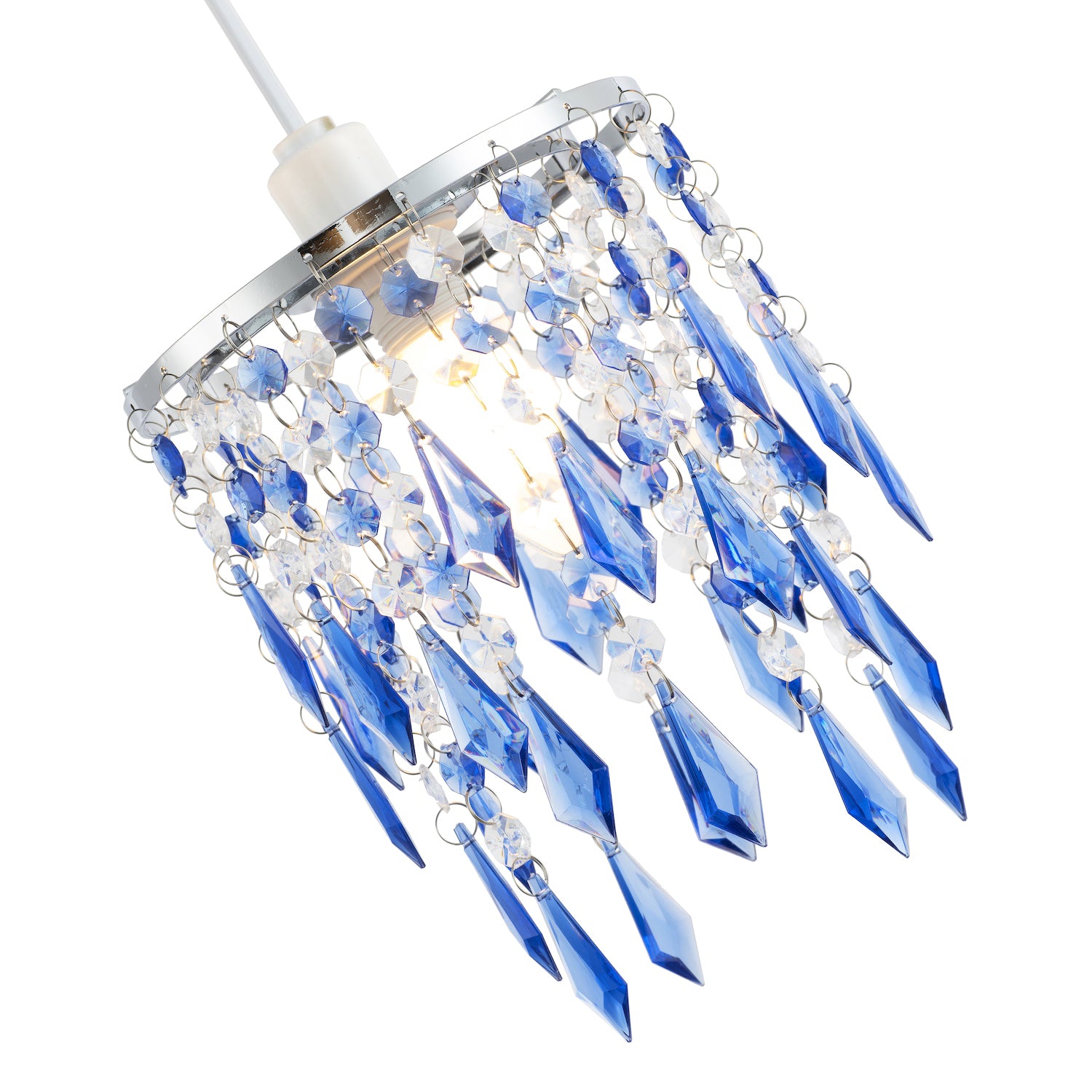 Modern Waterfall Design Pendant Shade with Clear/Blue Acrylic Drops and Beads Image 4