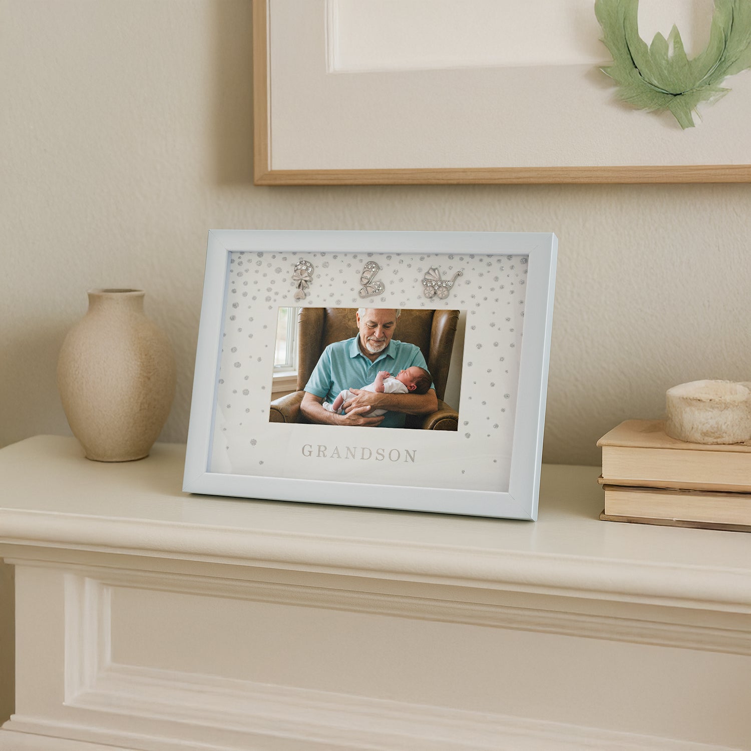 Modern Grandson 4x6 White Picture Frame with Silver Foil Falling Dots Image 5