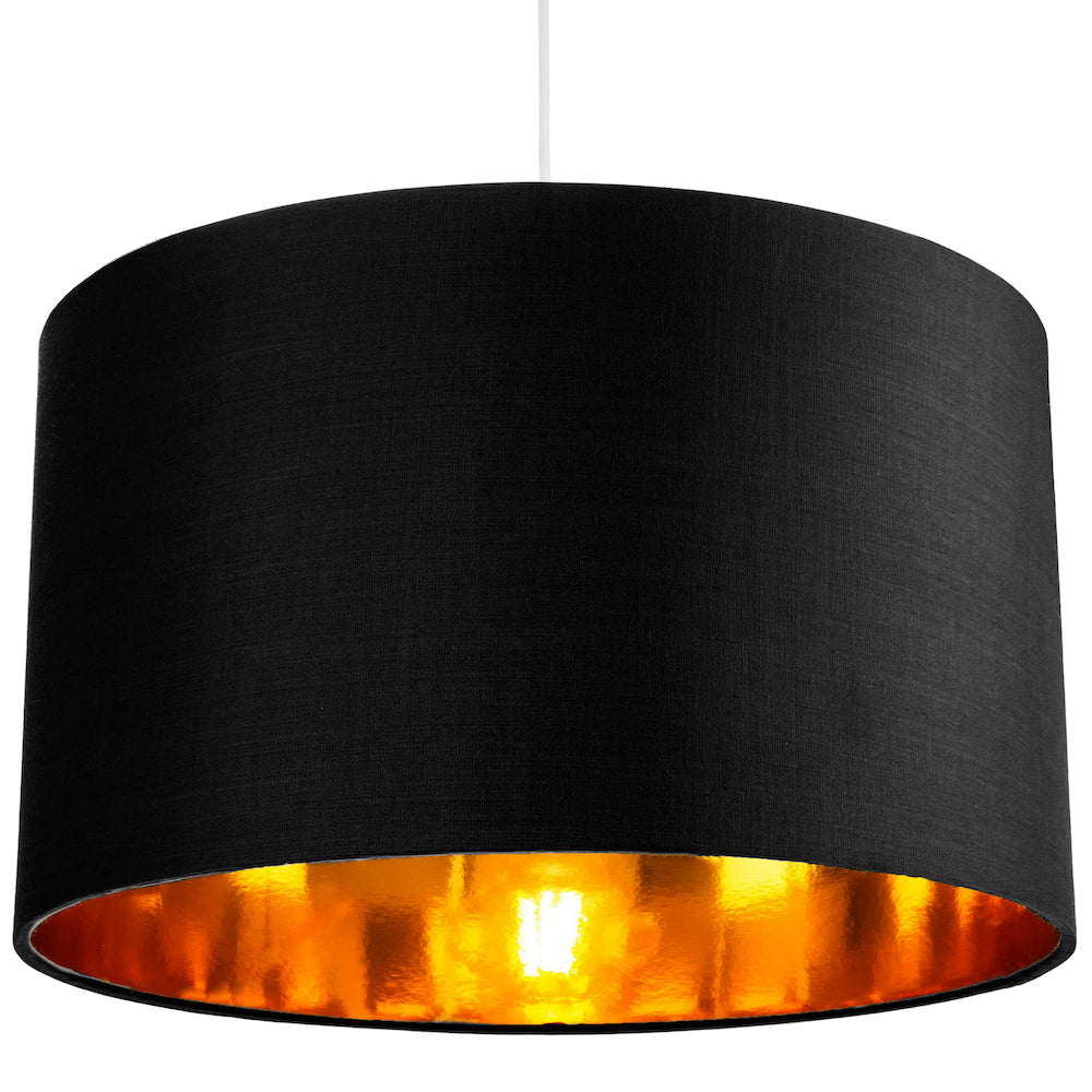 Contemporary Black Cotton 14" Table/Pendant Lamp Shade with Shiny Golden Inner Image 6