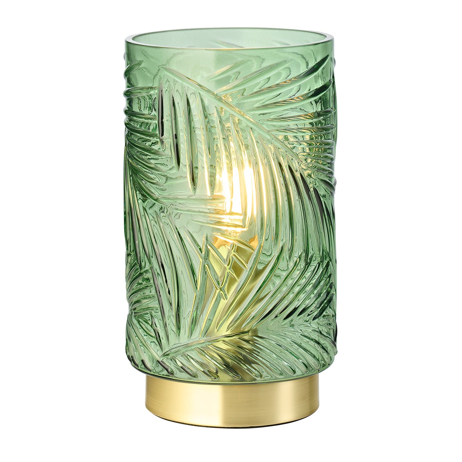 Modern Palm Tree Emerald Forest Green Glass Table Lamp with Satin Brass Base Image 2