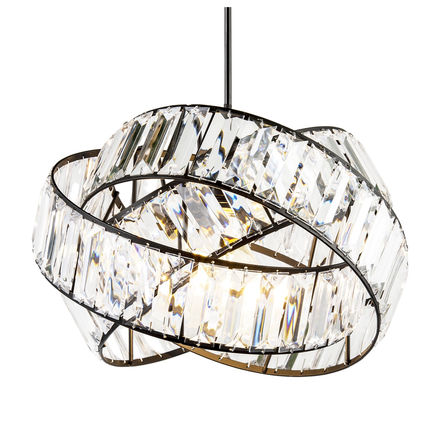 Modern Three Ring Black Pendant Shade with Transparent Acrylic Prisms Image 2