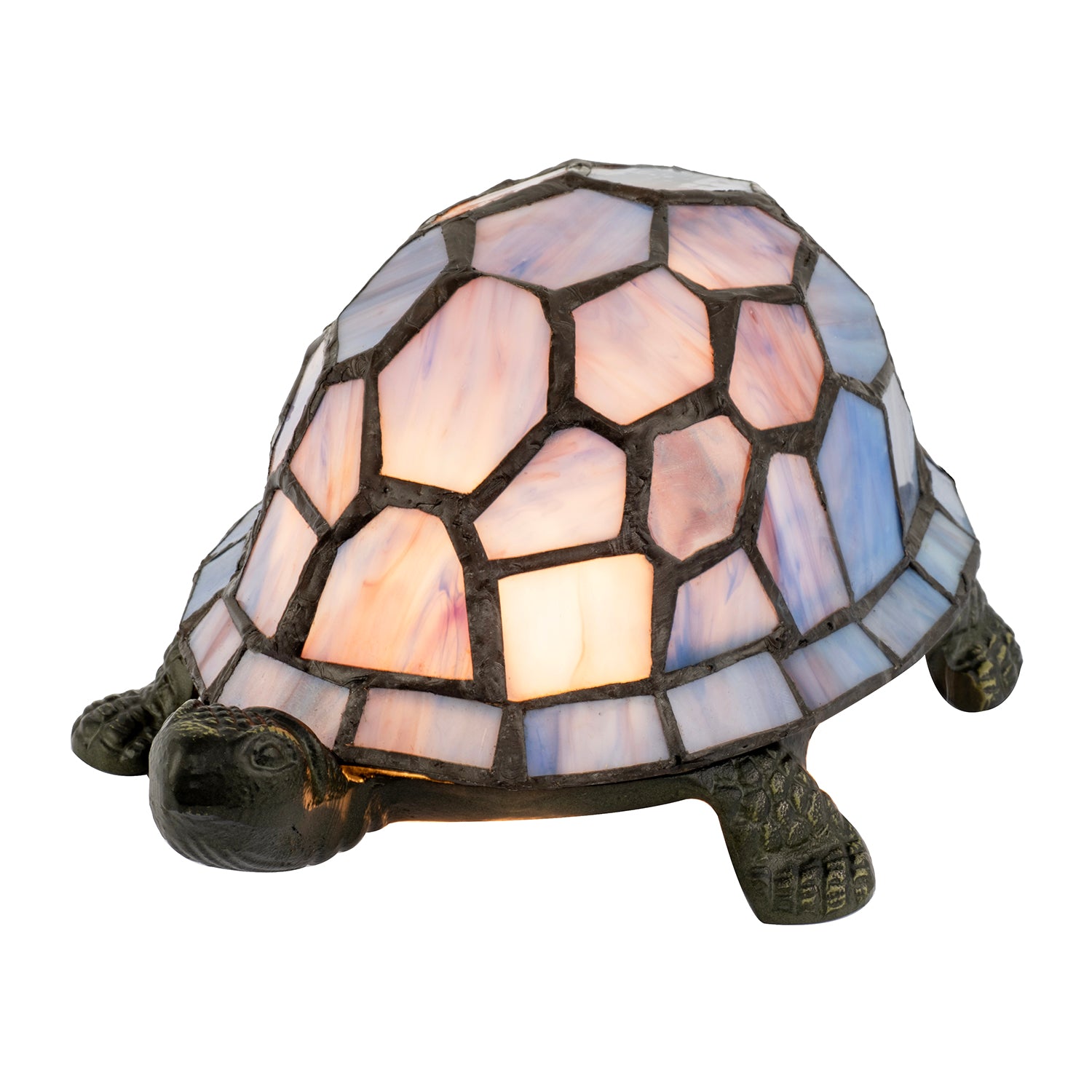 Quirky Purple and Blue Tone Stained Glass Tiffany Tortoise Table Lamp Image 4