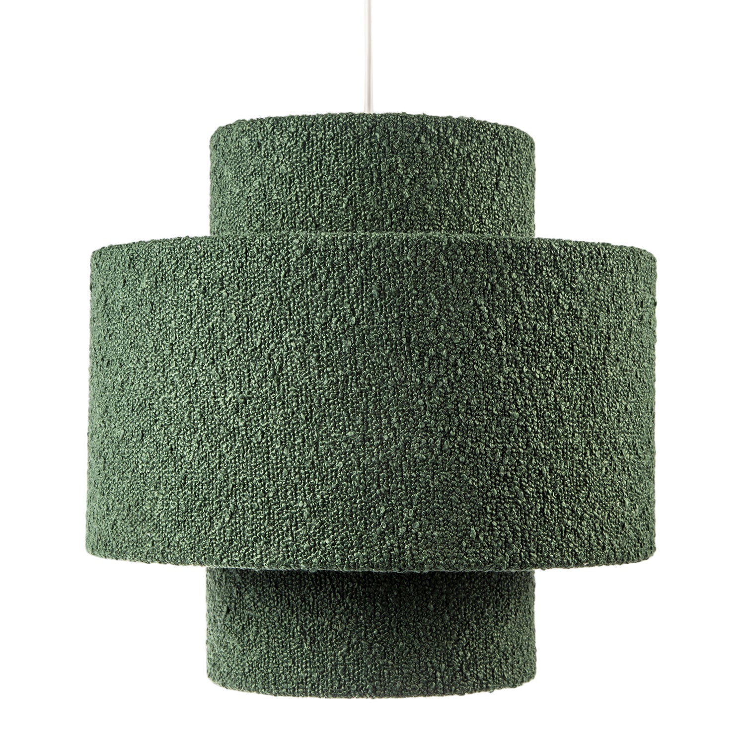 Modern Tiered Pendant Shade in Luxurious Forest Green Boucle Fabric Image 4