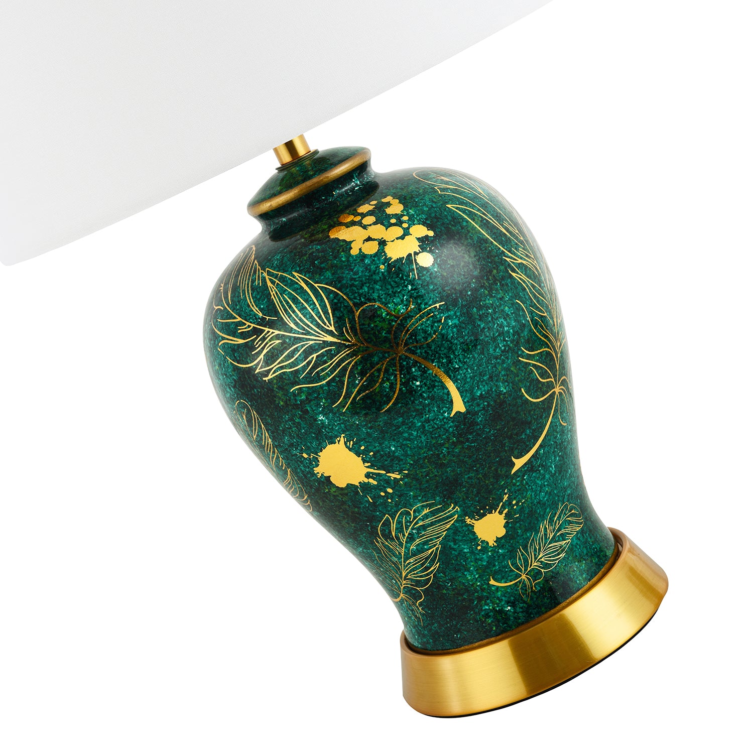 Vivid Emerald Green Ceramic Table Lamp Base with Gold Foil Flowers and Splashes Image 4