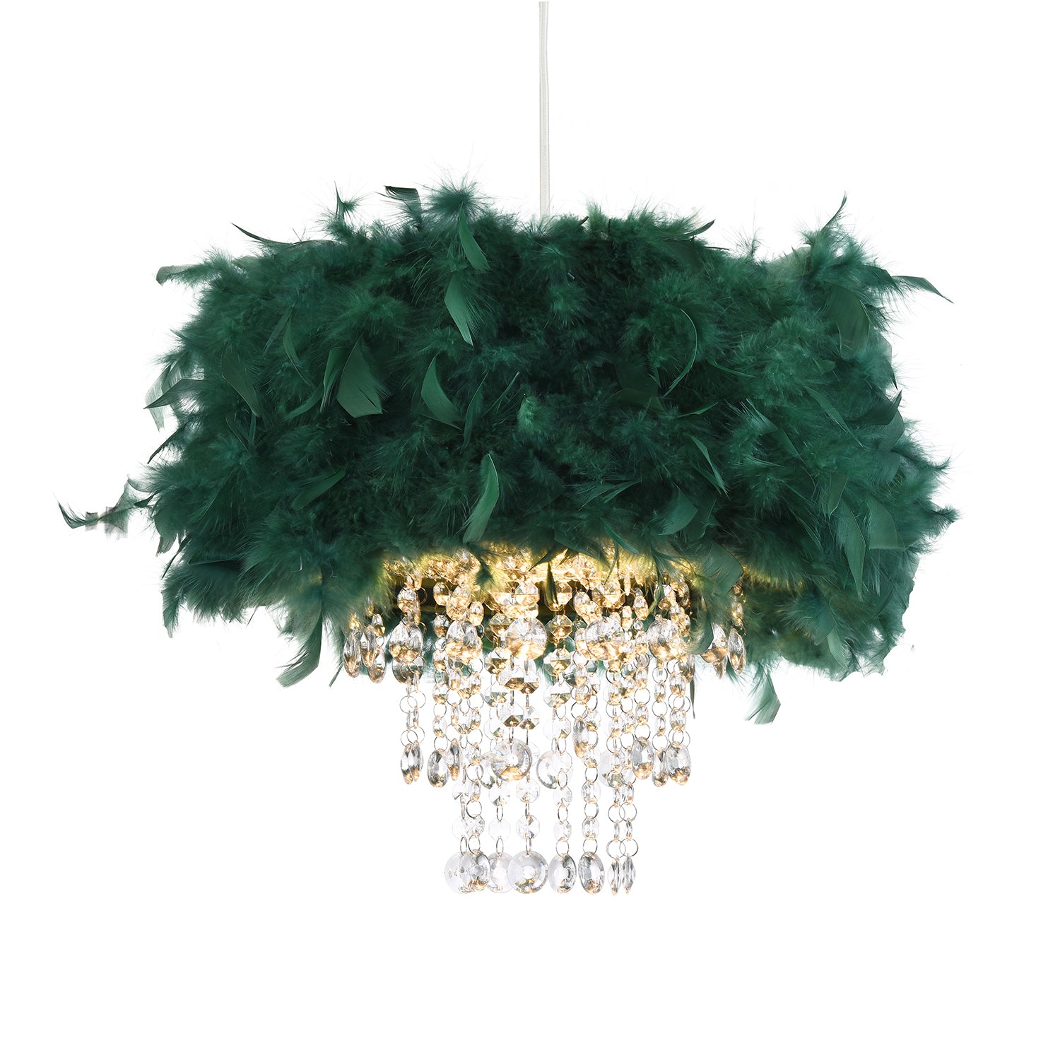 Contemporary Green Feather Pendant Light Shade with Transparent Acrylic Droplets Image 1