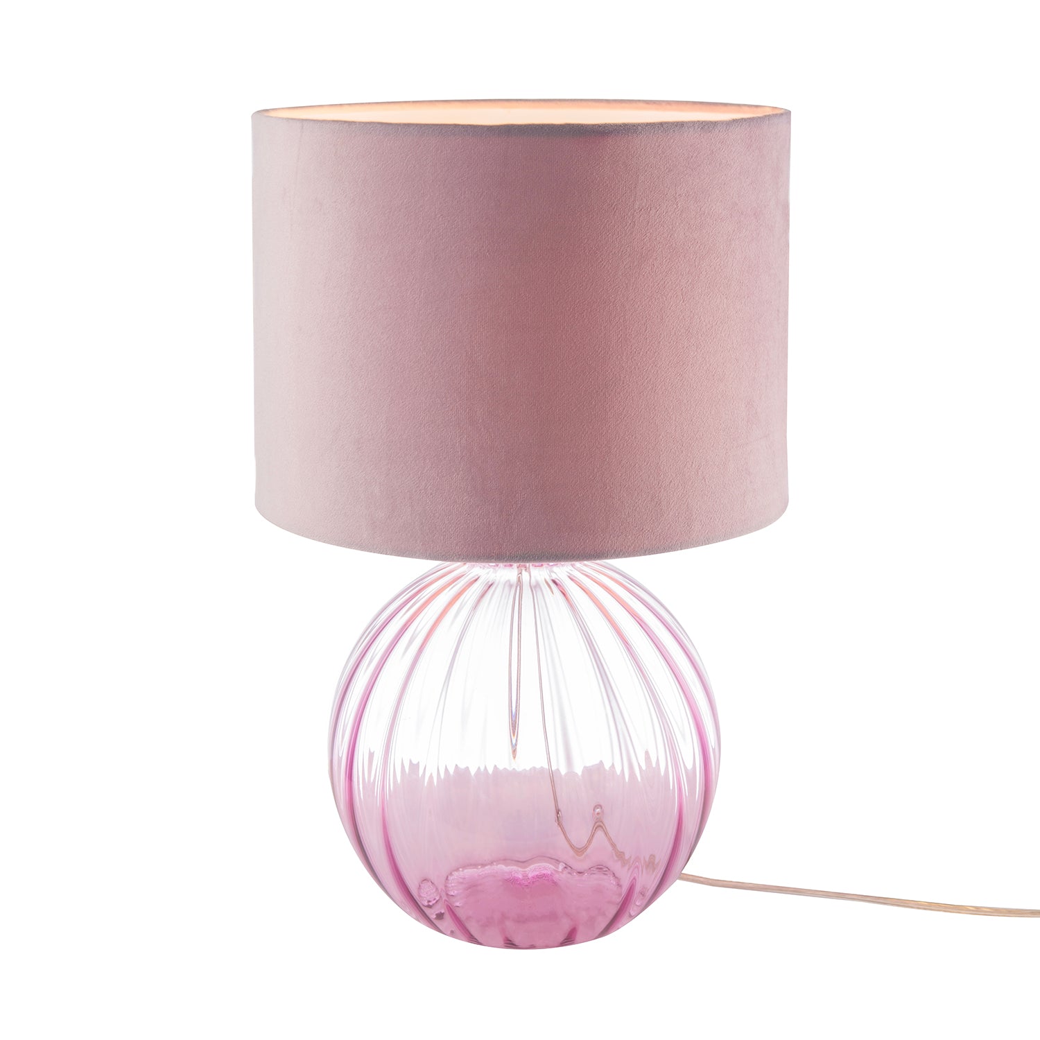 Contemporary Lilac Ribbed Glass Table Lamp with Velvet Fabric Shade Image 4