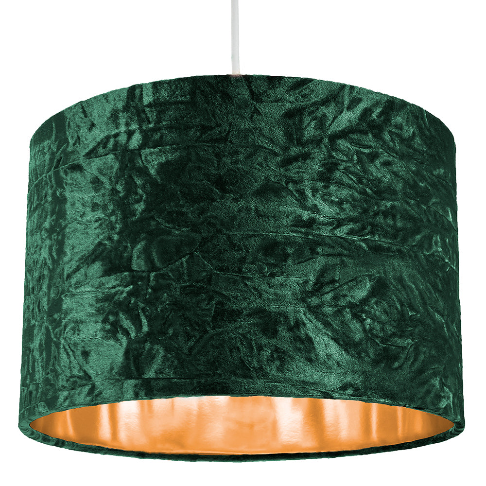 Modern Green Crushed Velvet 12" Table/Pendant Lamp Shade with Shiny Copper Inner Image 3