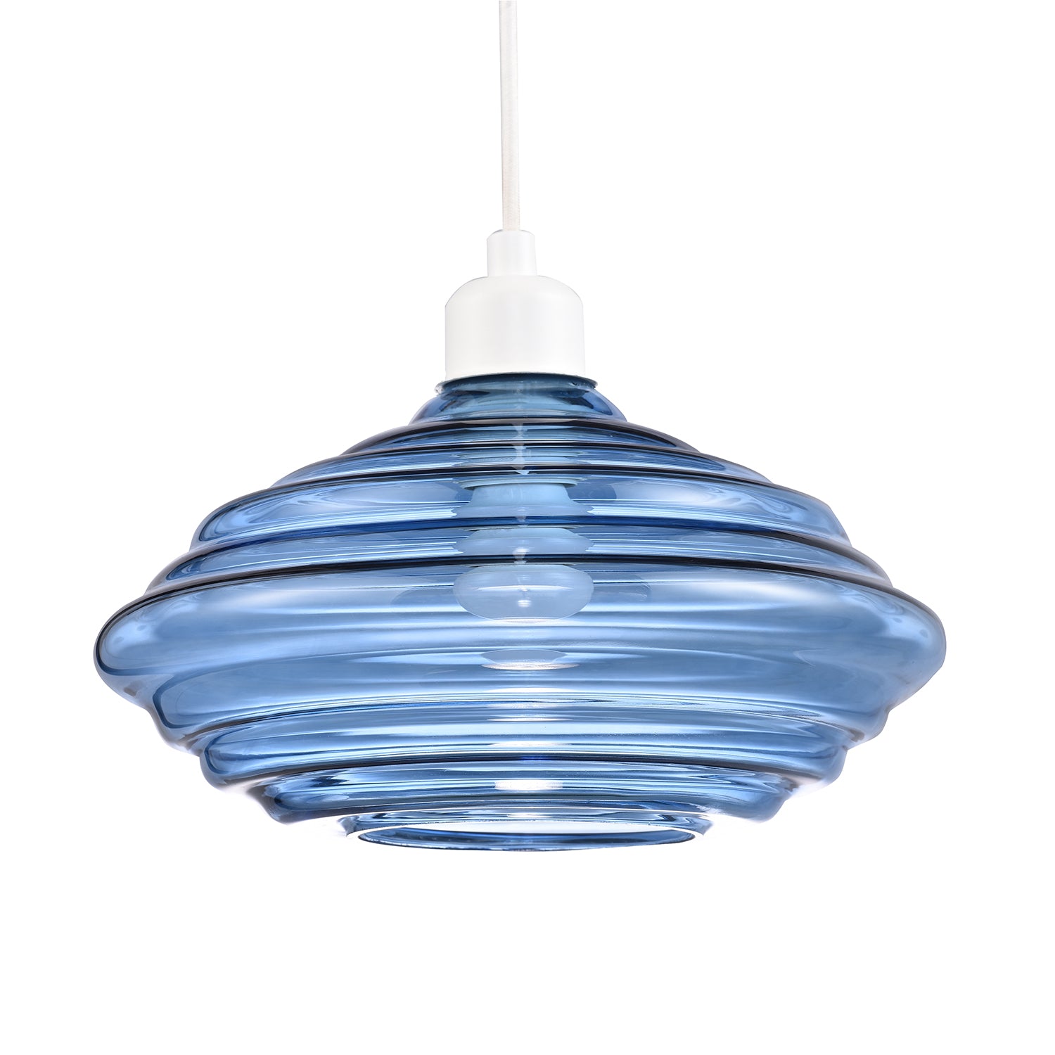 Modern Ribbed Honeycomb Glass Pendant Light Shade in Midnight Blue 26cm Diameter Image 2