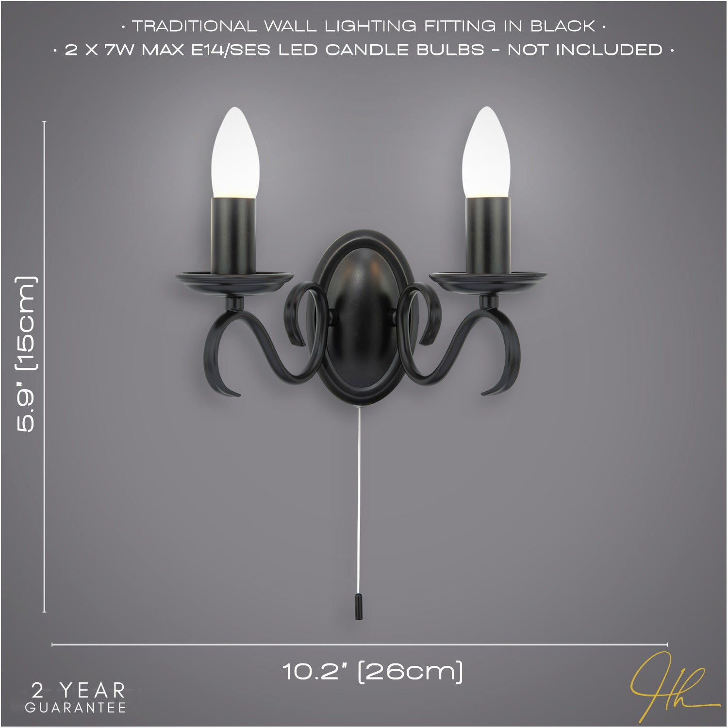 Traditional Wall Light Fixture with Pull Switch and Black Arms and Sconces Image 7