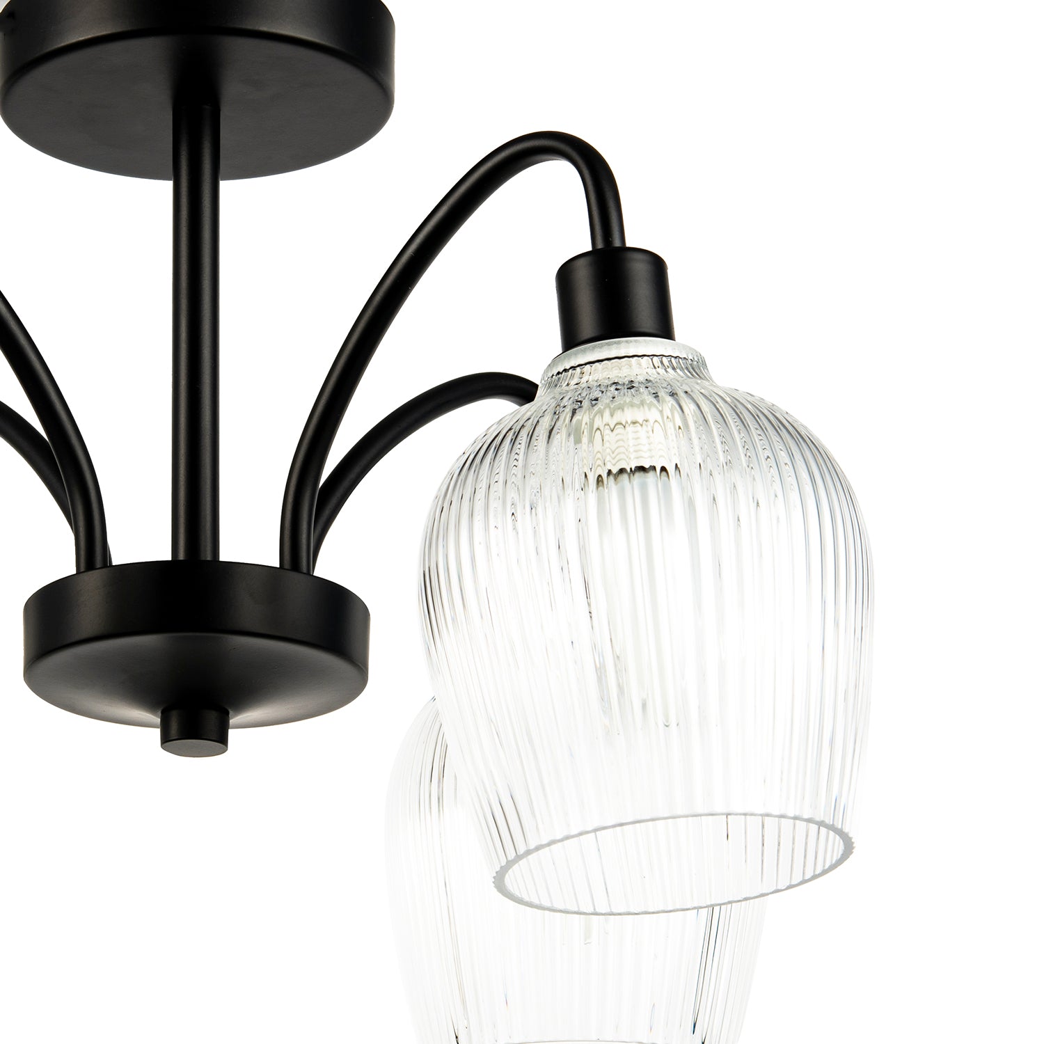 Classy Matte Black Ceiling Light with Clear Ribbed Glass Shades Image 5