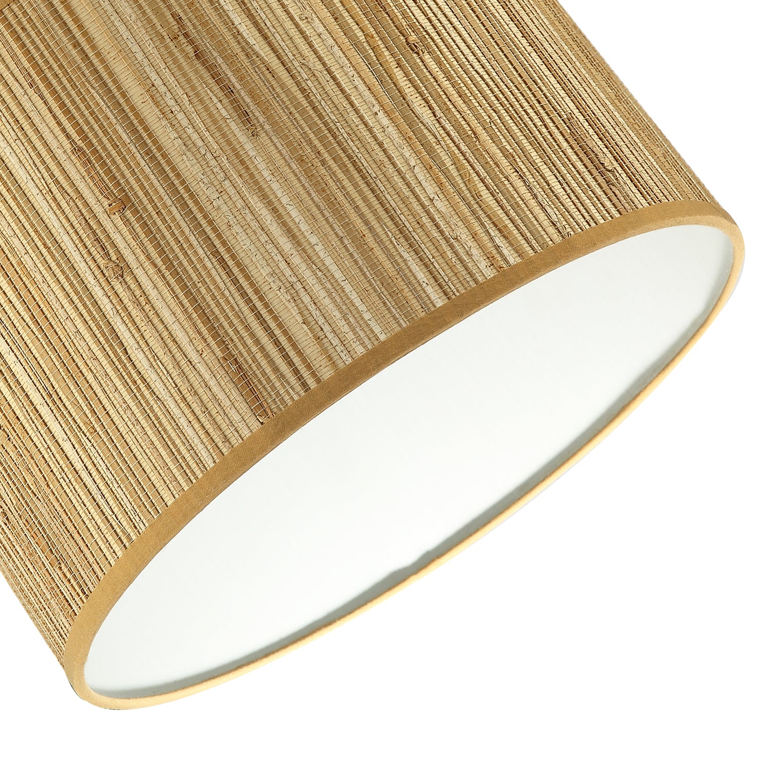 Faux Textured Rattan Round Lamp Shade with Taupe Cotton Fabric Trims Image 4