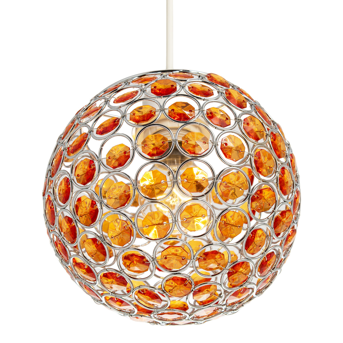 Modern Round Globe Pendant Light Shade with Orange Acrylic Bead Jewels Image 4