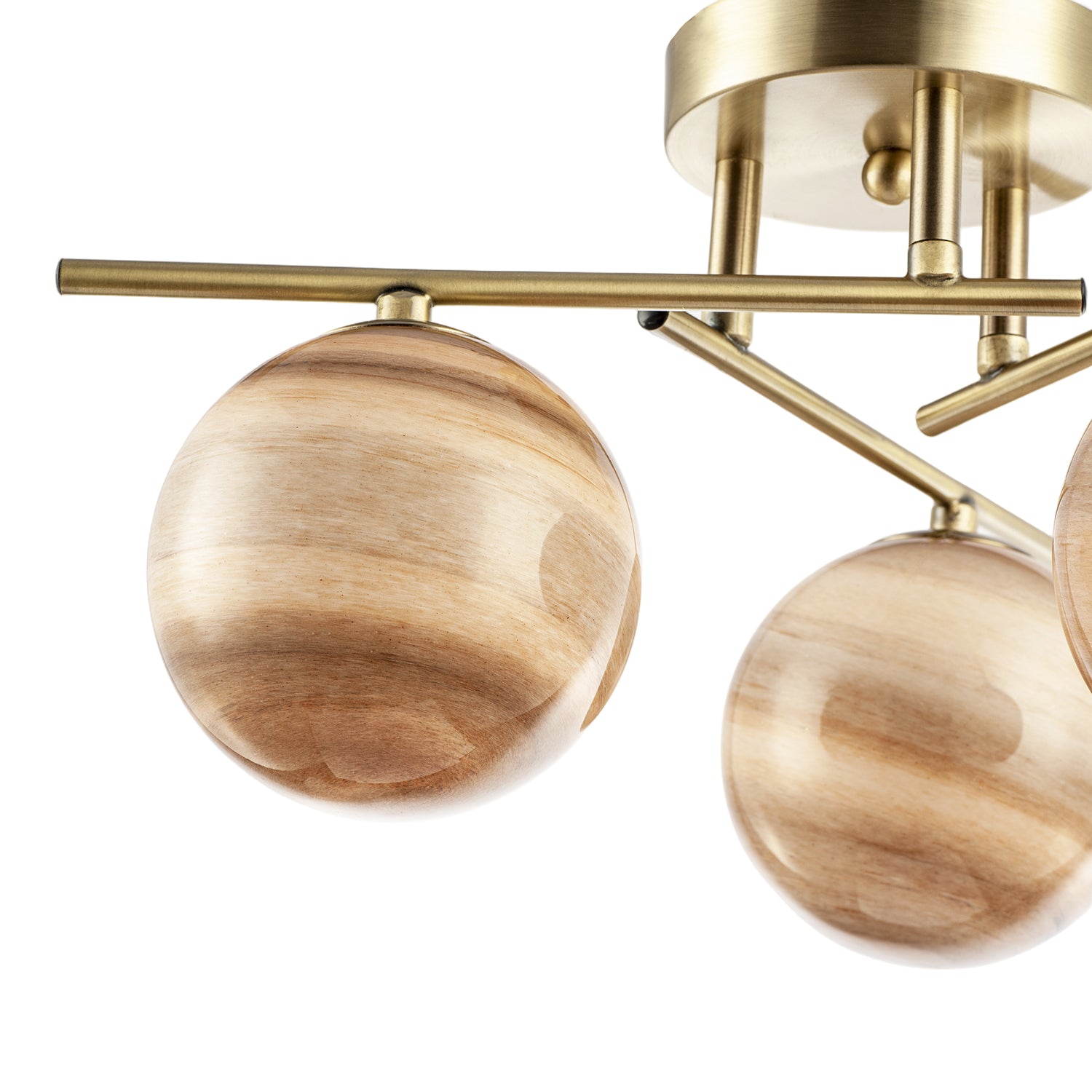 Modern Antique Brass Ceiling Light with Amber Tone Marble Glass Shades Image 8
