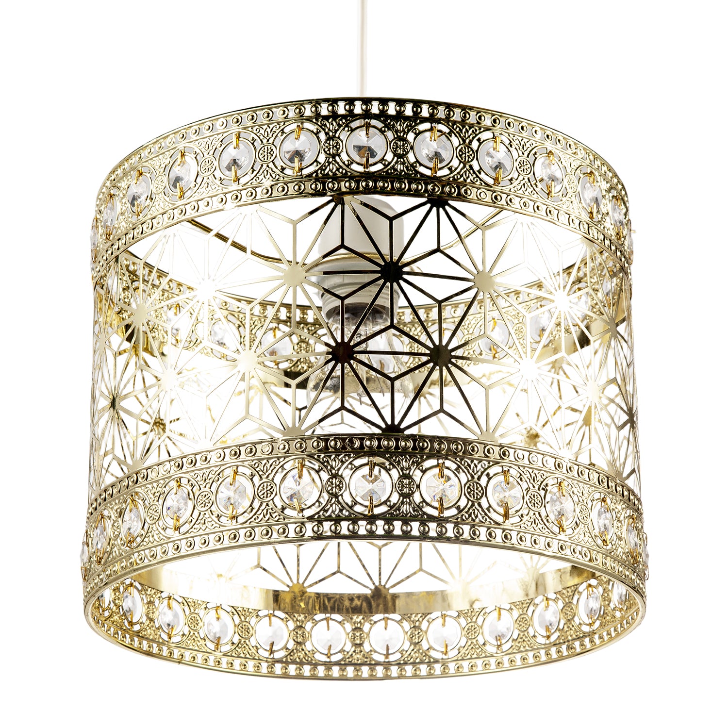 Moroccan Pendant Light Shade in Polished Gold with Clear Acrylic Beads Image 5