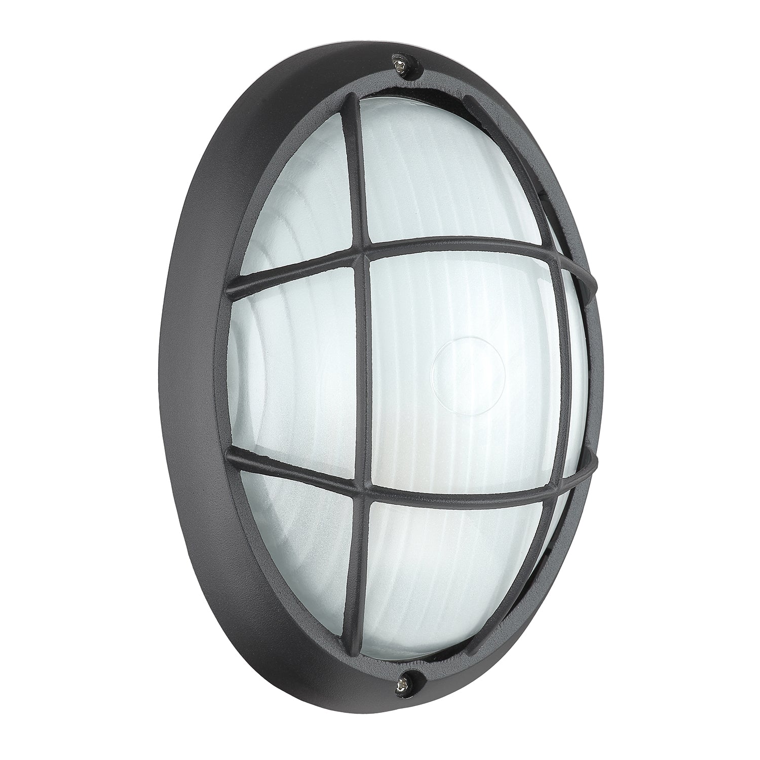 Industrial Matt Black Cast Aluminium Outdoor Oval Wall Light with Grid Design Image 3