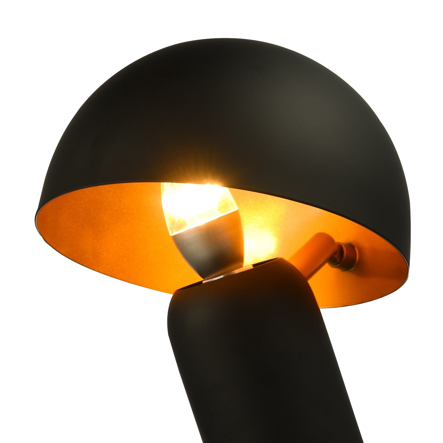 Modern Black Mushroom Table Lamp with Tilted Gold Inner Shade and Fabric Cable Image 4