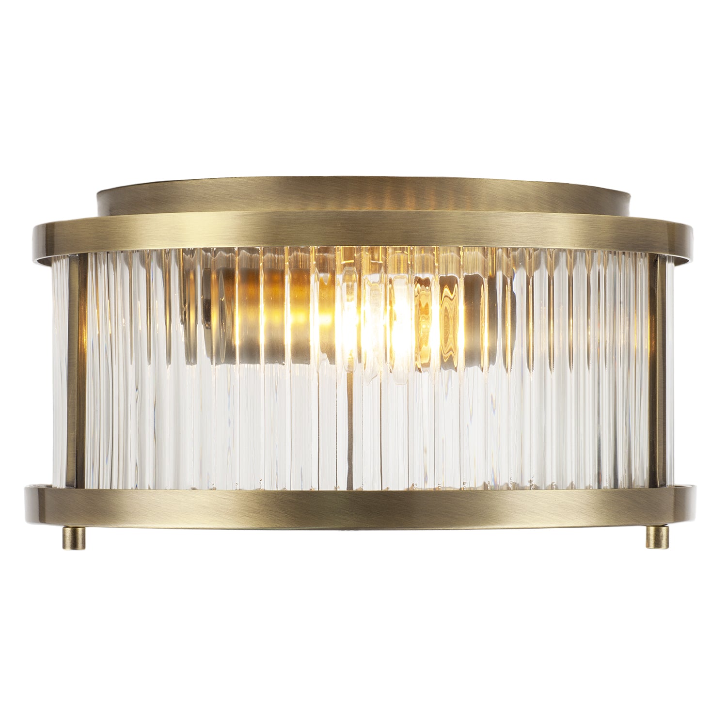 Sleek Matte Antique Brass Flush Ceiling Light with Ribbed Clear Glass Image 5