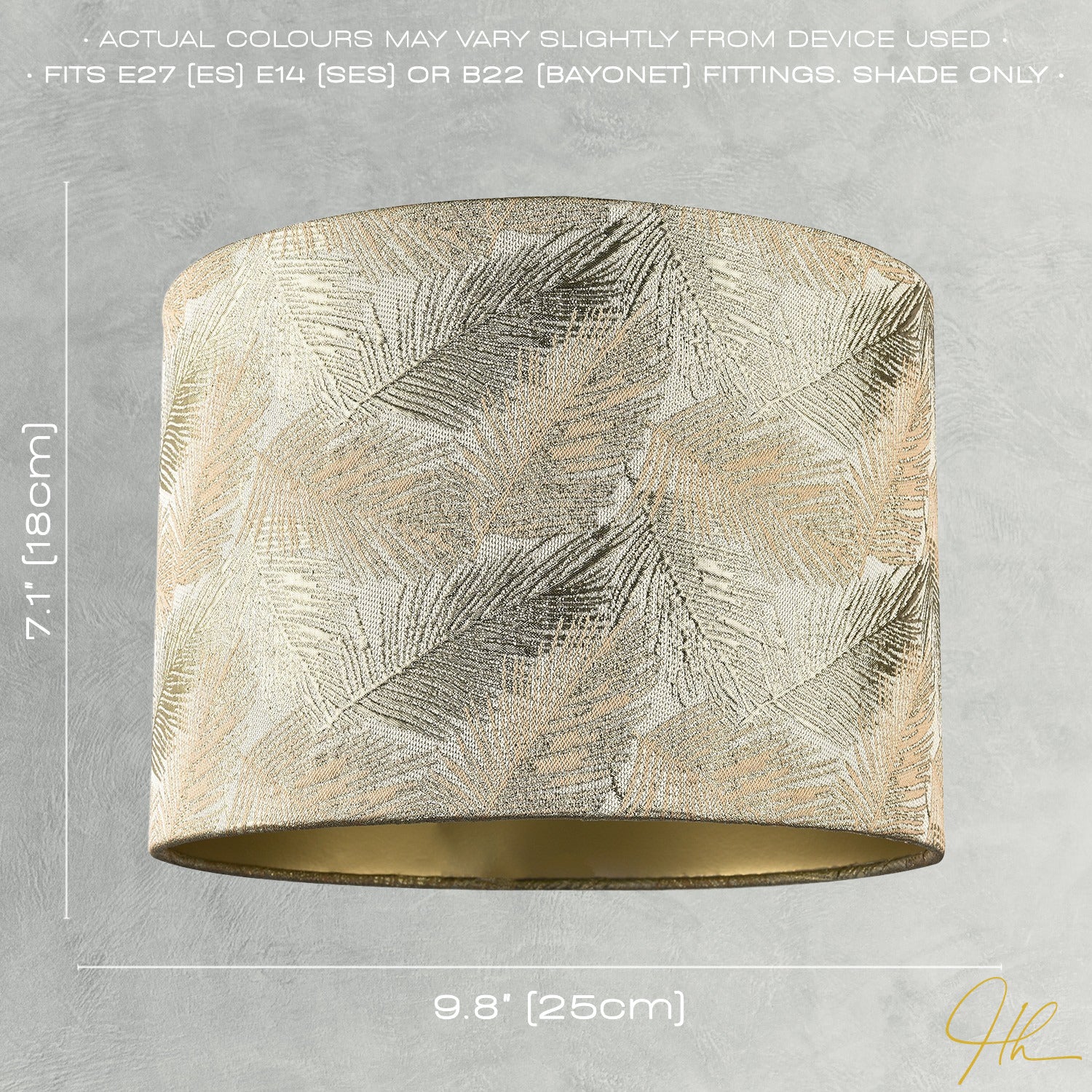 Modern Floral Drum Lamp Shade with Shiny Gold and Silver Fern Leaves Image 7