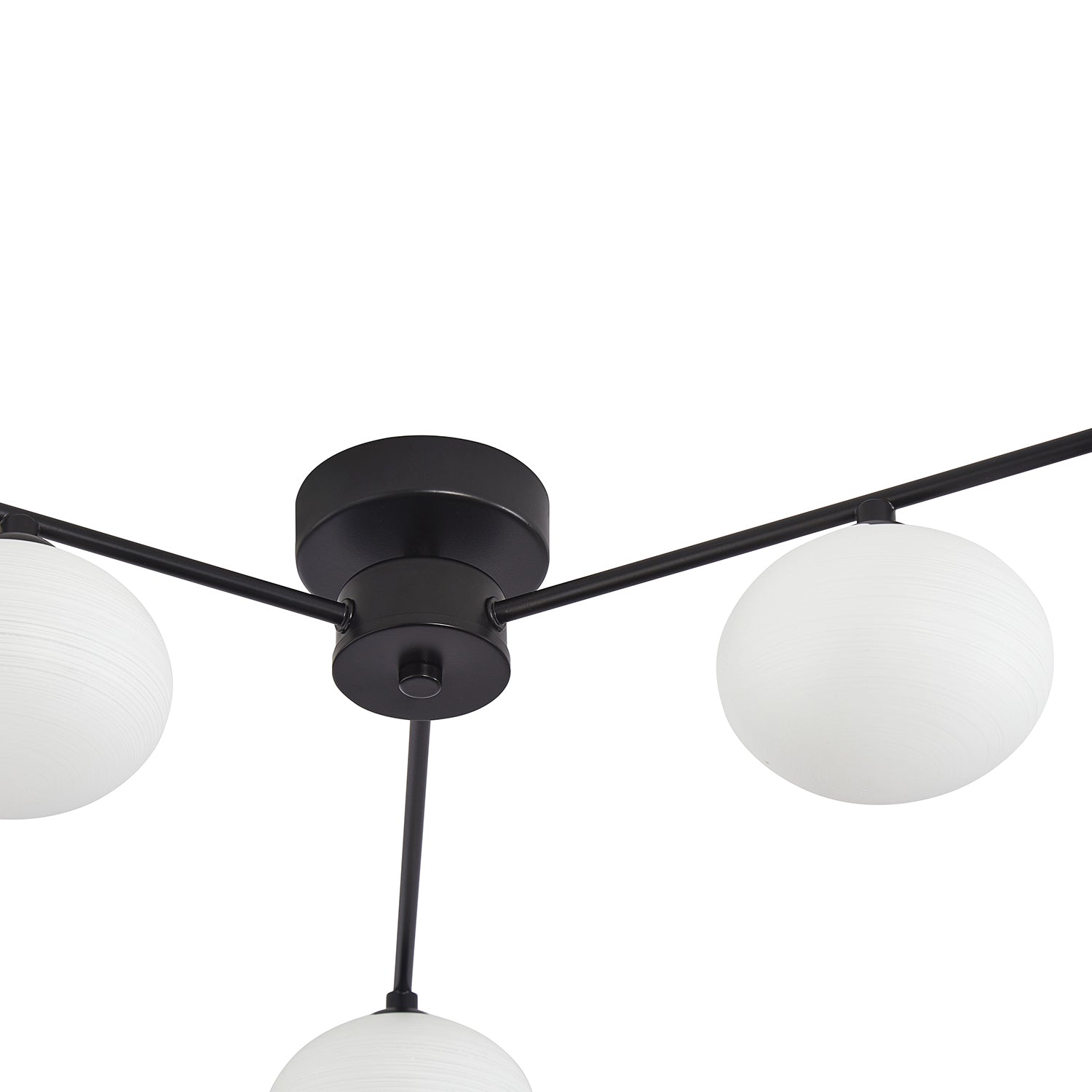 Modern Triple Branch Black Ceiling Light Fitting with White Swirl Glass Shades Image 3