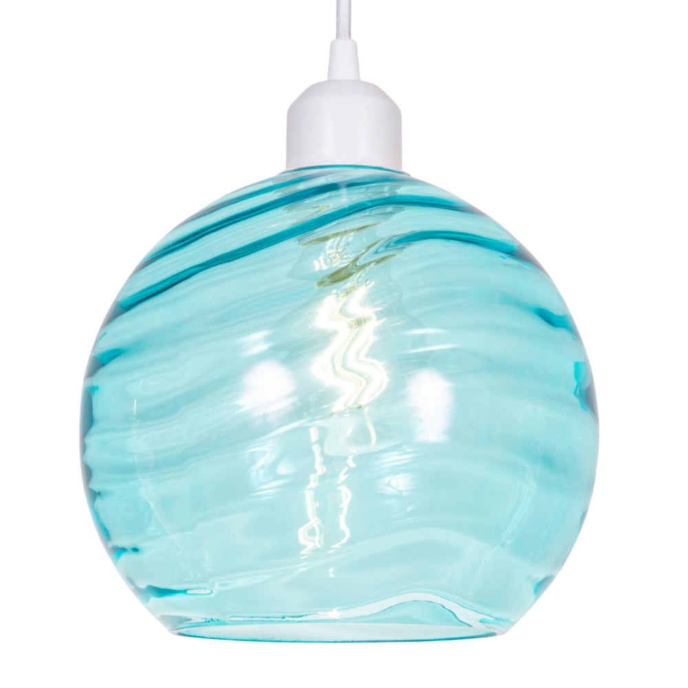 Modern Designer Teal Circular Ribbed Glass Non Electric Pendant Lamp Shade Image 2