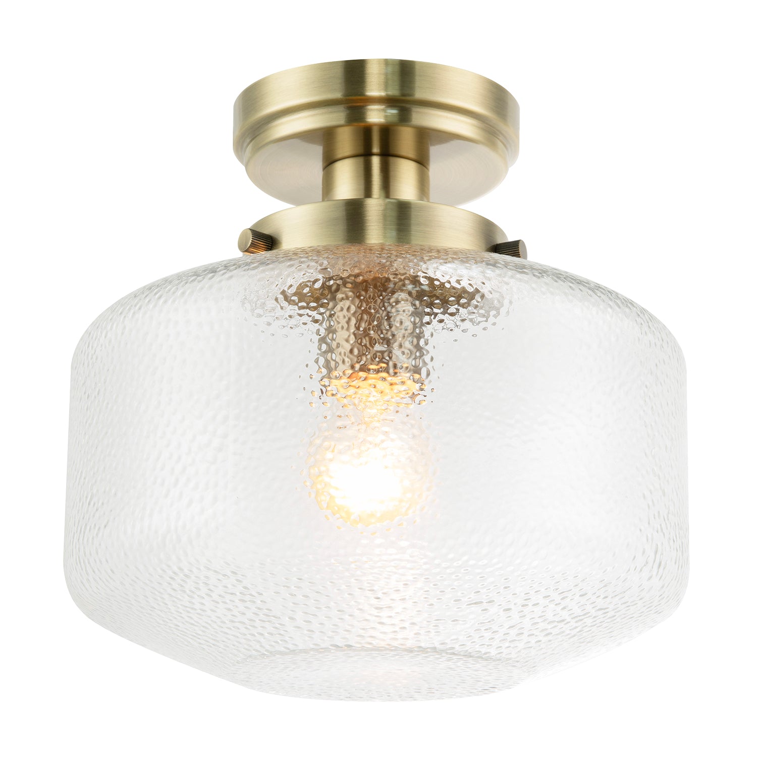 Antique Brass Semi Flush Ceiling Light with Dimpled Clear Glass Shade Image 1