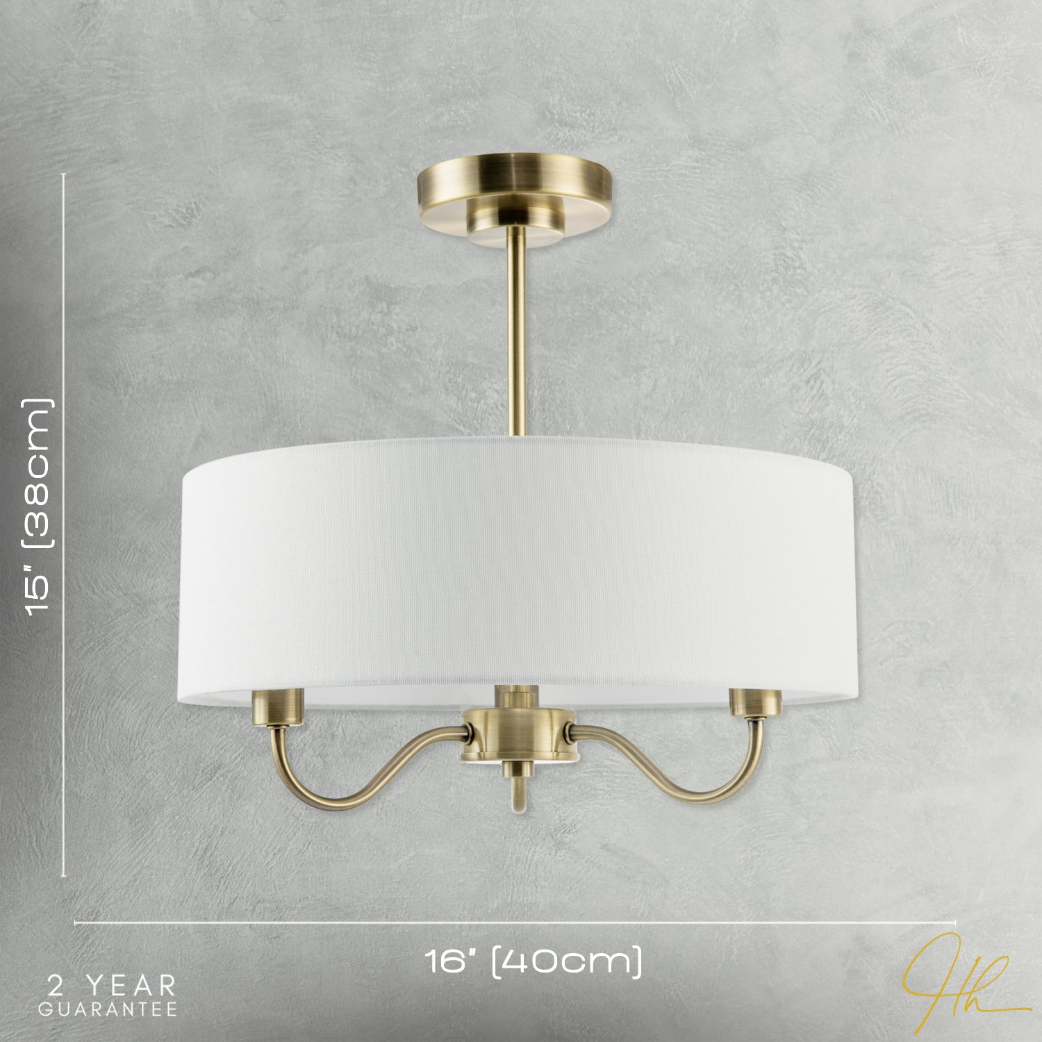 Chic Chandelier Semi Flush Ceiling Light in Antique Brass with Shade Image 7