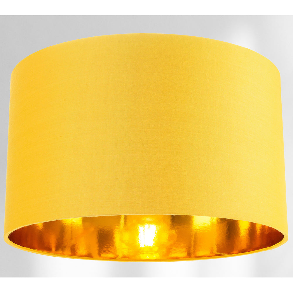 Contemporary Ochre Cotton 14" Table/Pendant Lamp Shade with Shiny Gold Inner Image 2