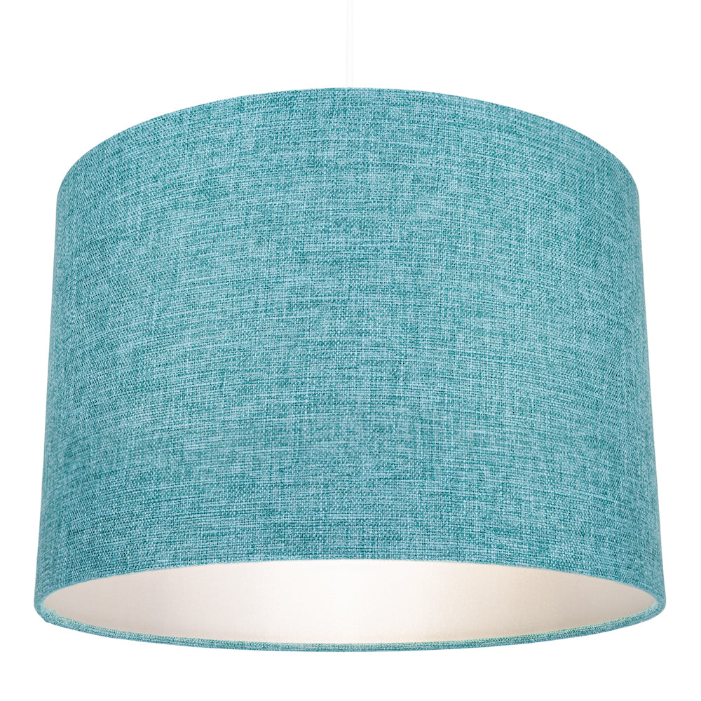 Contemporary and Sleek 14 Inch Teal Linen Fabric Drum Lamp Shade 60w Maximum Image 7