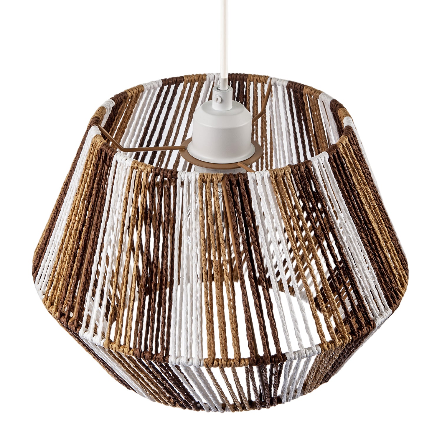 Coastal Twisted Paper Rope Pendant Shade in Brown Tones and White Image 3