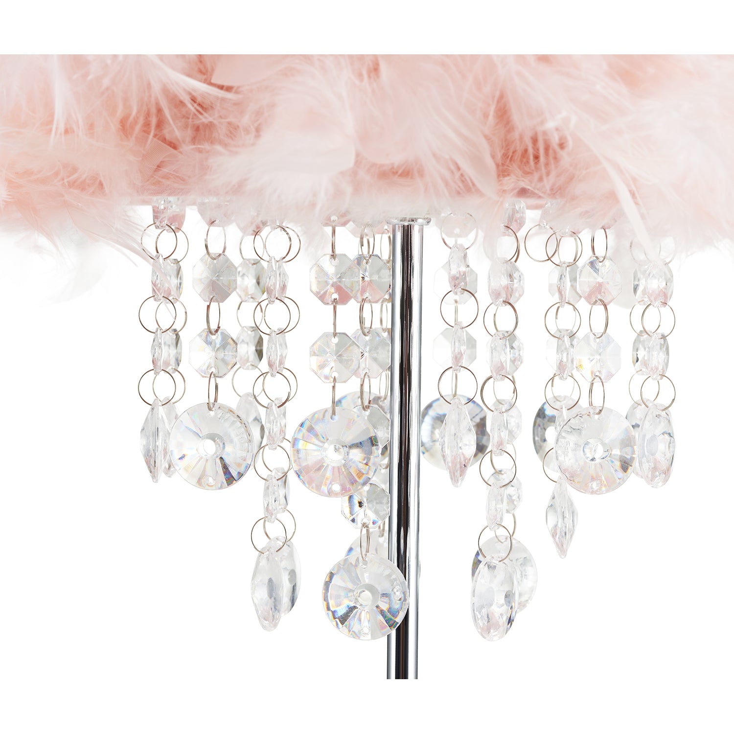 Modern Chandelier Style Pink Feather Table Lamp with Waterfall Acrylic Droplets Image 3