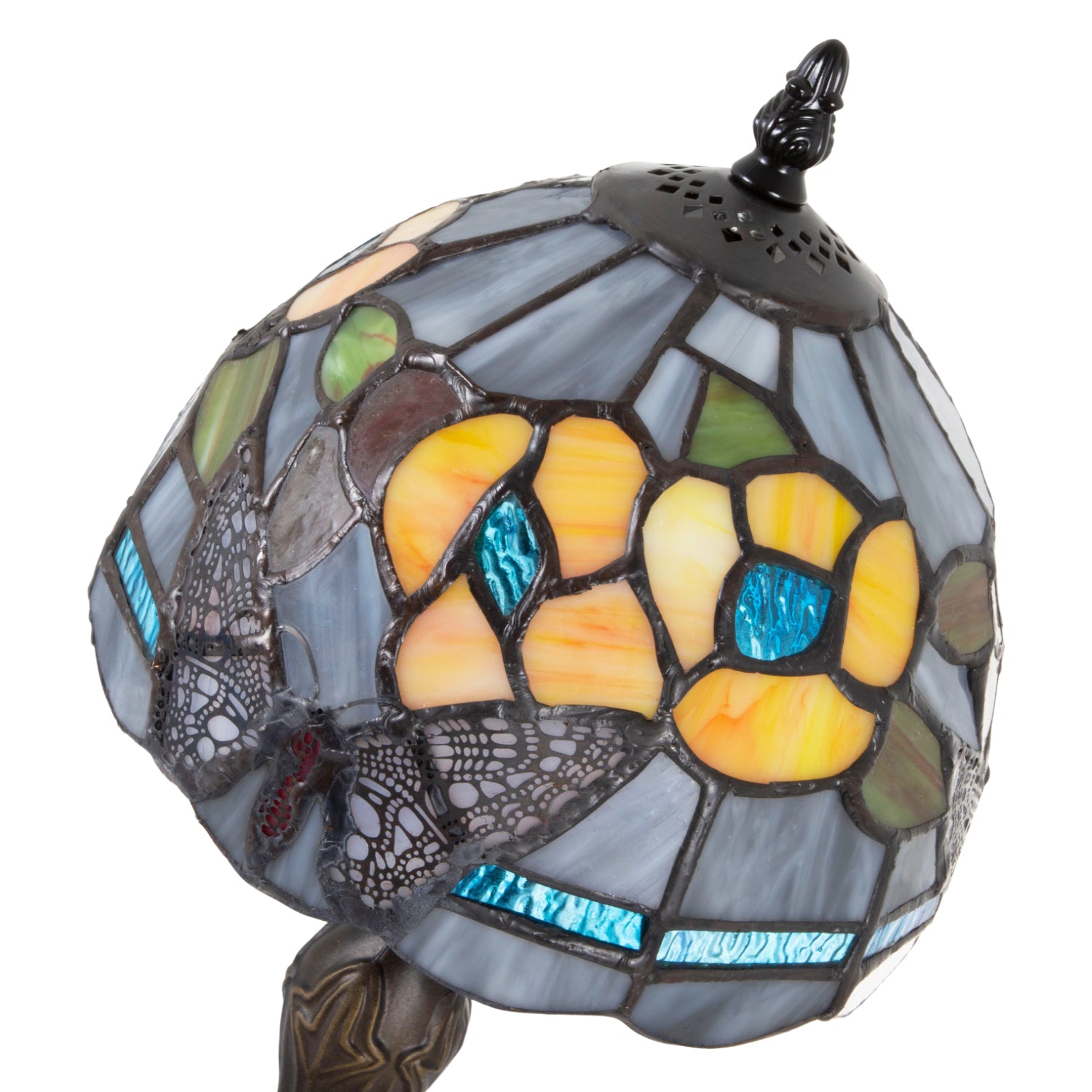 Purple Stained Glass Butterfly Tiffany Lamp with Amber Roses and Sky Blue Strips Image 3