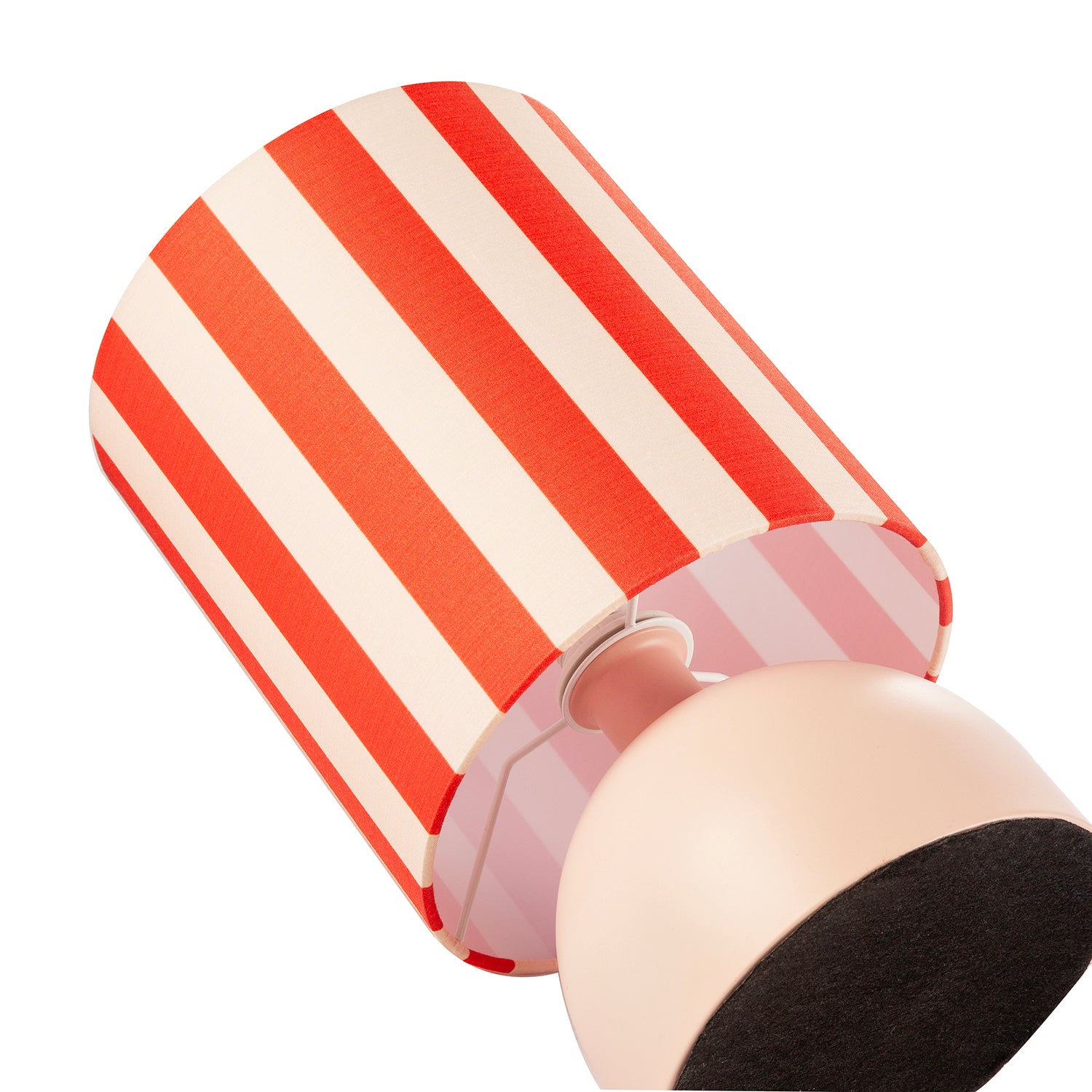 Chic Pastel Pink Domed Table Lamp with Vertically Striped Fabric Shade Image 3