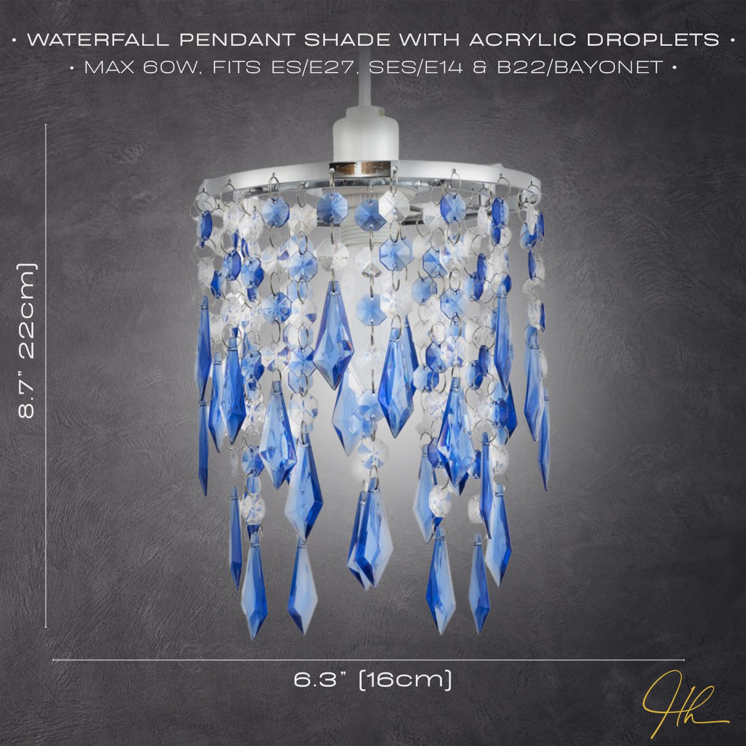 Modern Waterfall Design Pendant Shade with Clear/Blue Acrylic Drops and Beads Image 7