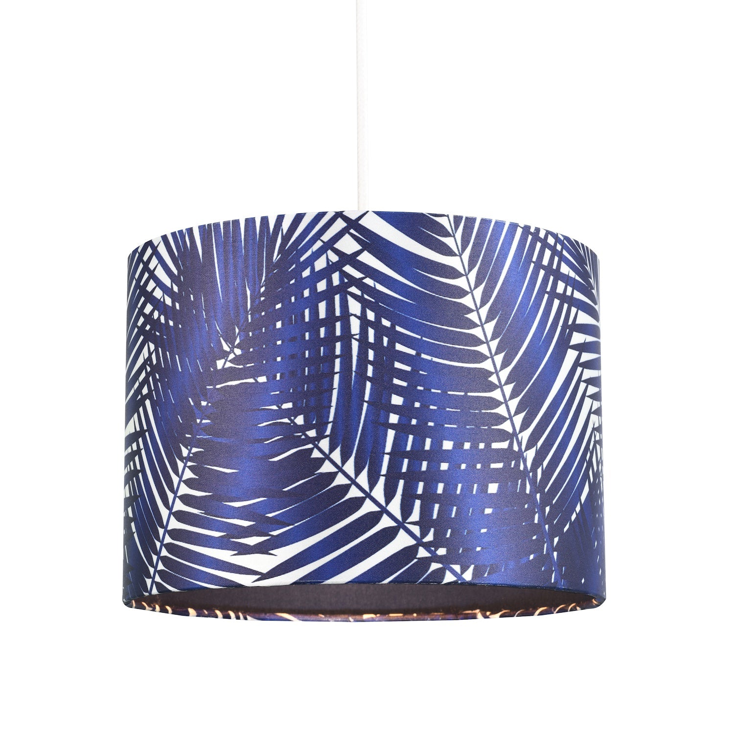 Modern Navy Midnight Blue Palm Leaves Drum Lamp Shade in Shimmer Satin Fabric Image 4