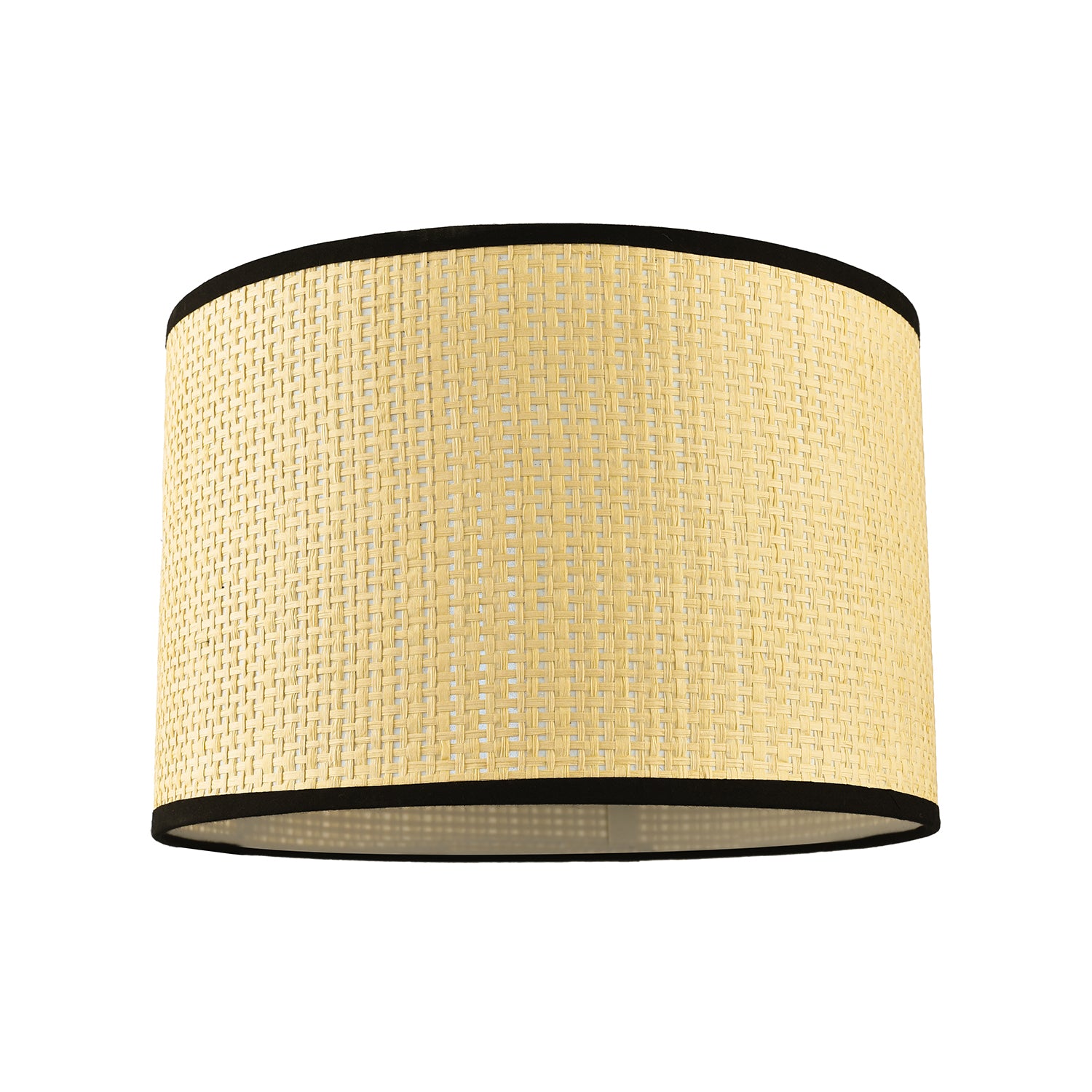Thin Strapped Rattan Drum Lamp Shade with Black Cotton Fabric Trims Image 1
