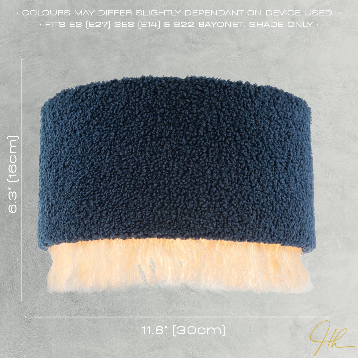 Midnight Blue Wool Lamp Shade with Ivory White Hanging Fabric Tassels Image 6