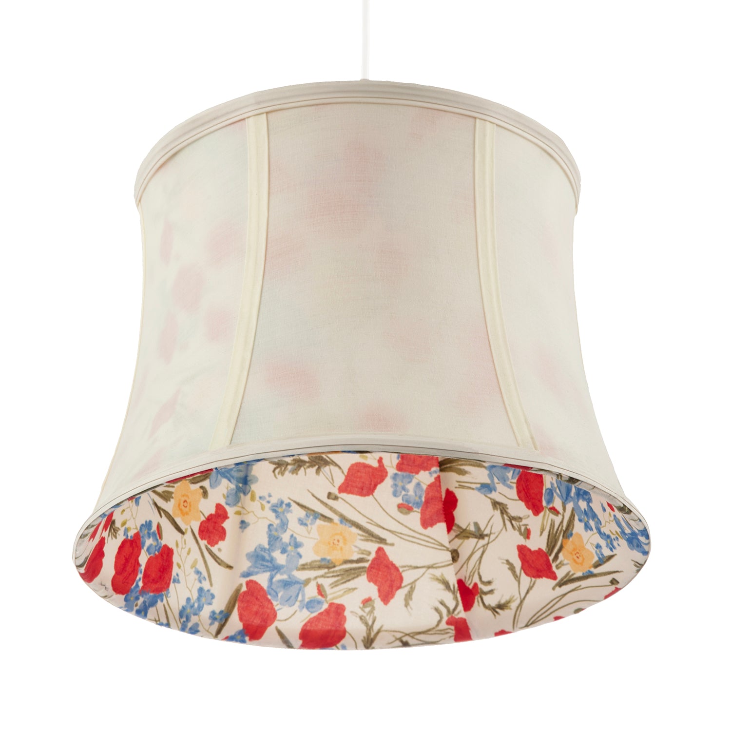 Classic Curved Cream Cotton Drum Shade with Blue and Red Floral Inner Image 4