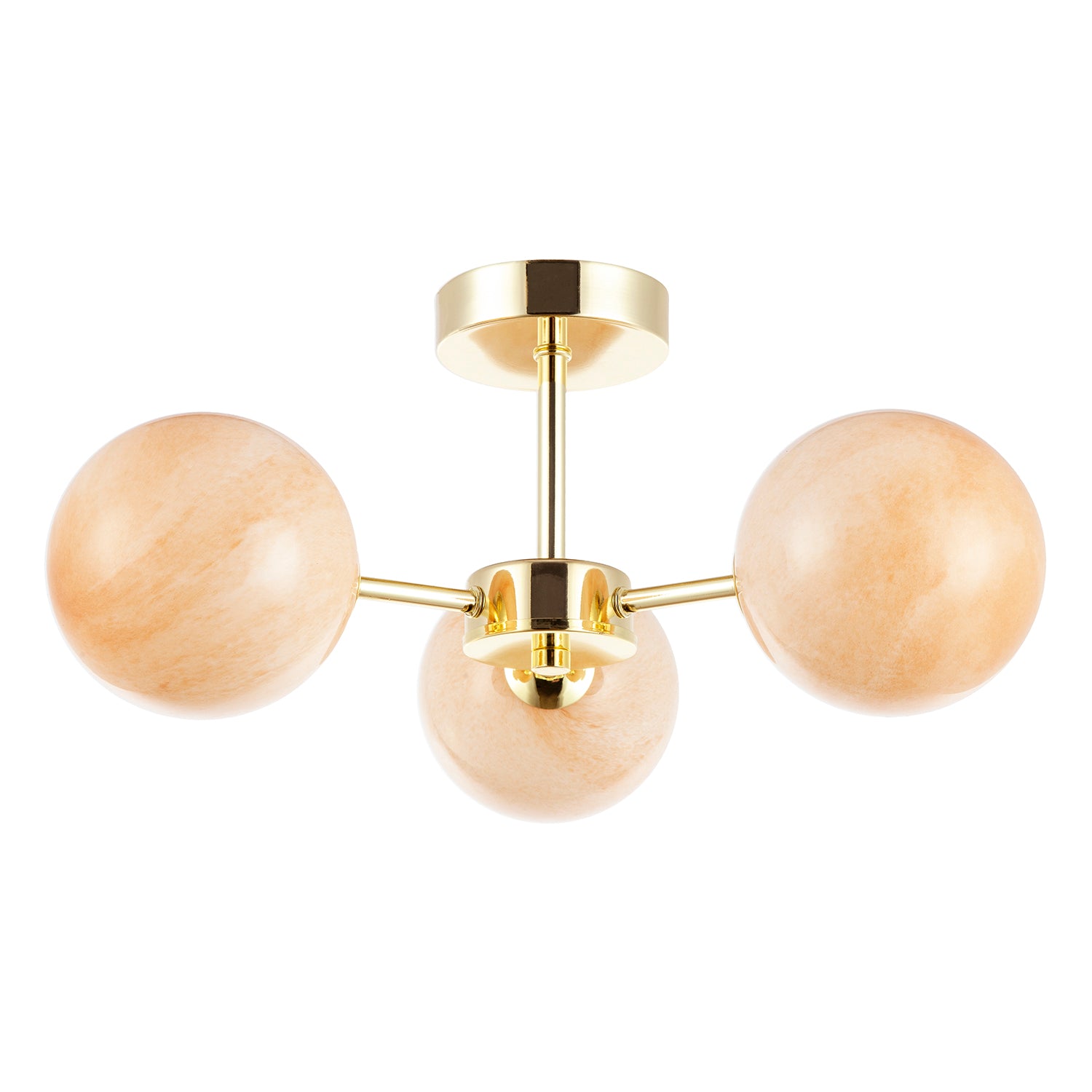 Designer Polished Gold Ceiling Light with Amber Marble Glass Shades Image 8