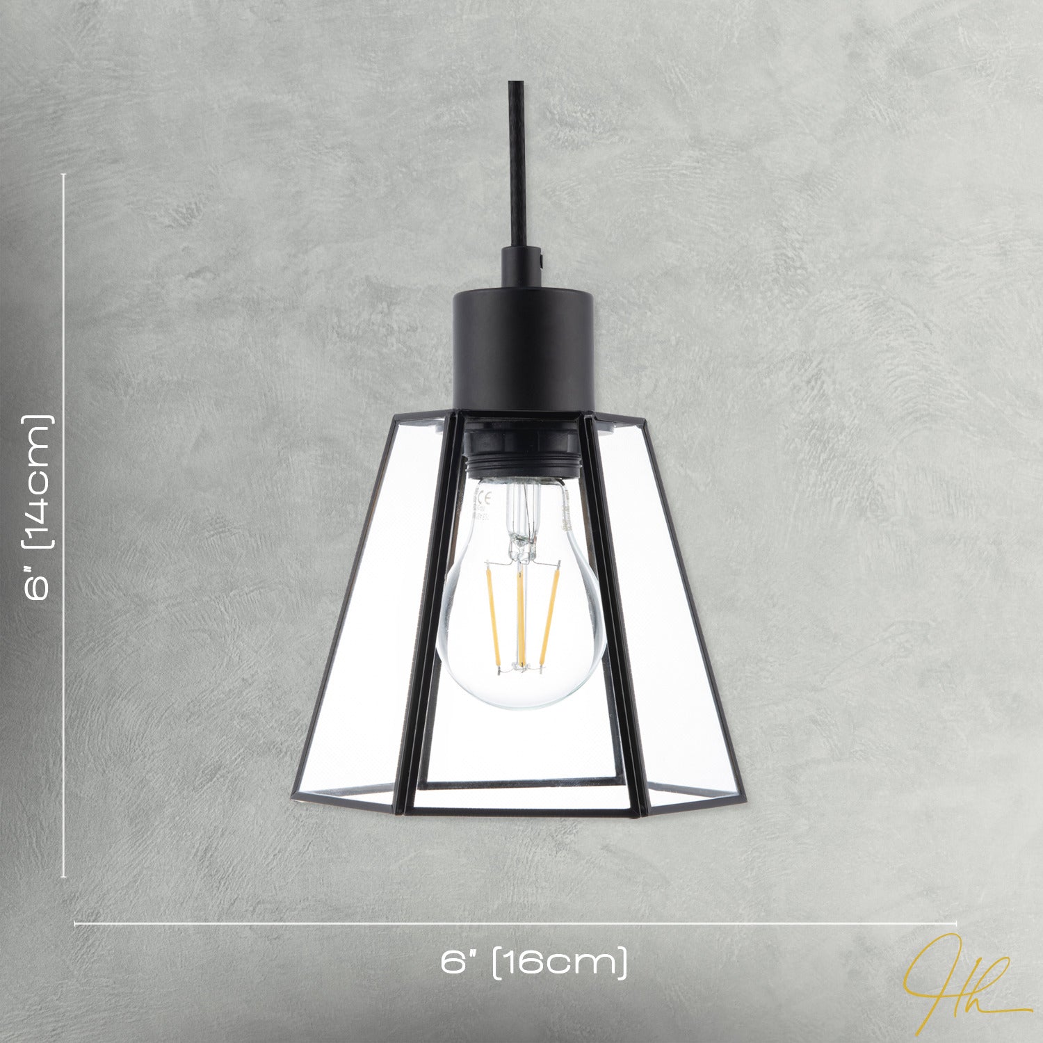 Industrial Lantern Pendant Lamp Shade in Matte Black with Clear Glass Image 7