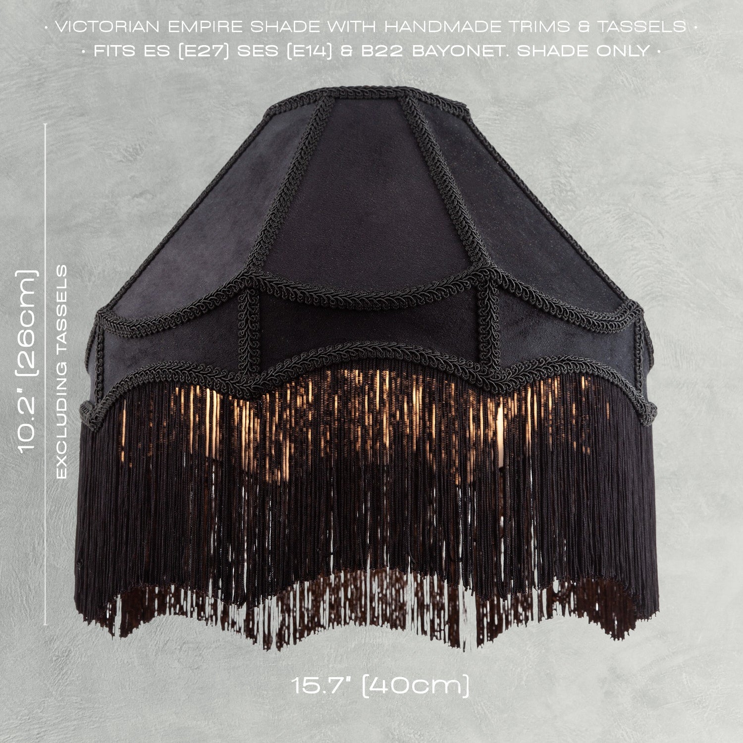Traditional Victorian Empire 40cm Lamp Shade in Jet Black with Tassels Image 6