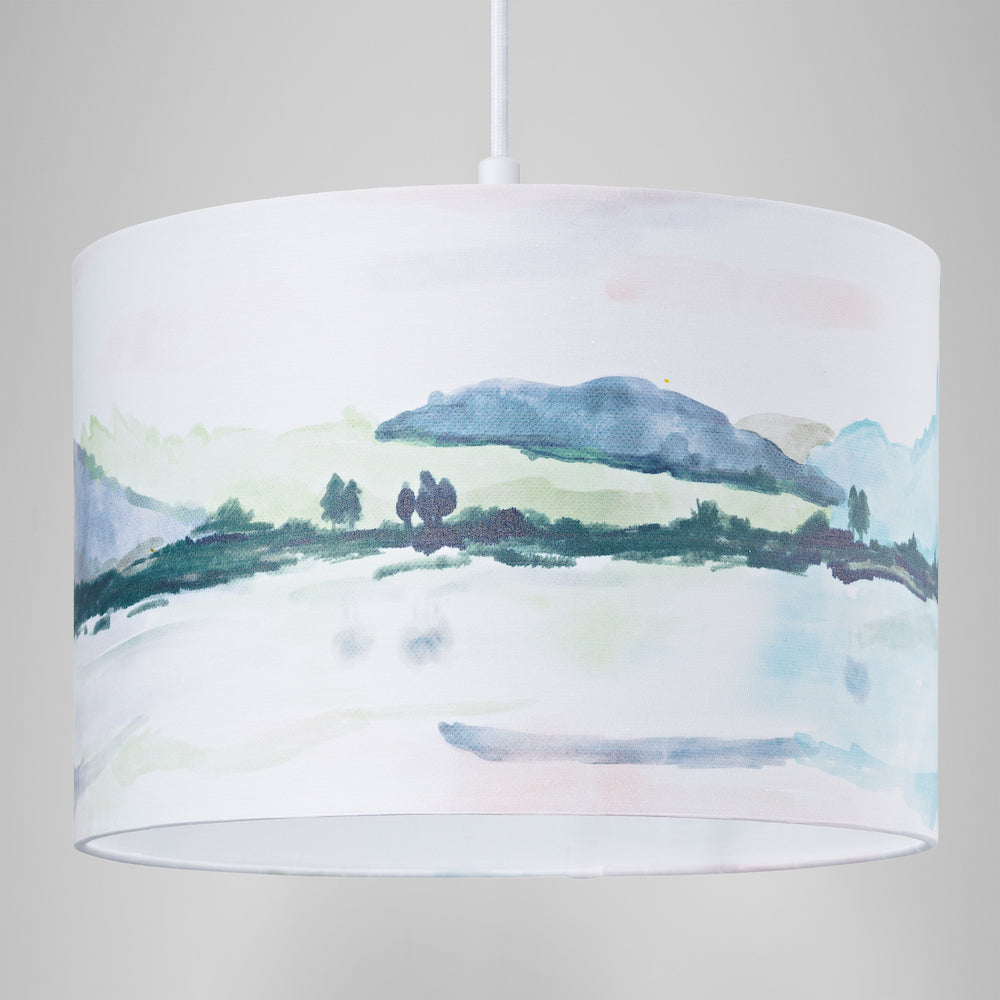 Beautiful Country Landscape Themed Watercolour Cotton Fabric 12" Drum Lampshade Image 7