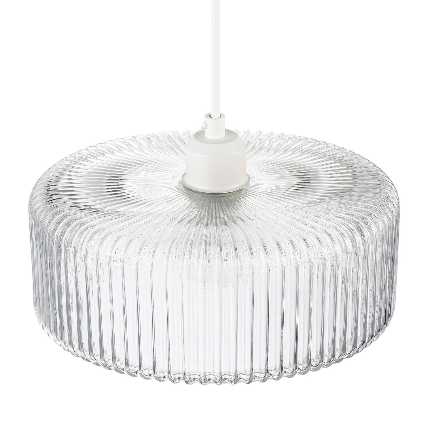 Modern Low Profile Drum Shaped Pendant Shade with Vertical Ribbing Image 3