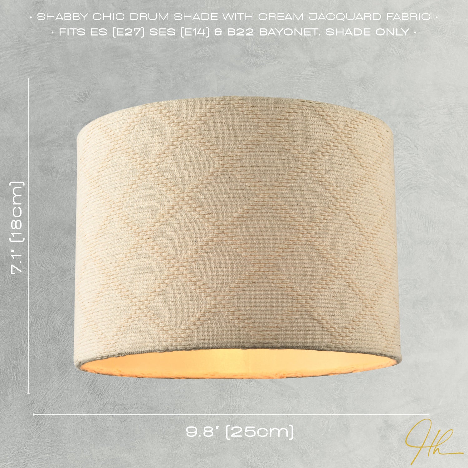 Cream Shabby Chic Lamp Shade in Textured Jacquard Cotton Fabric Image 7