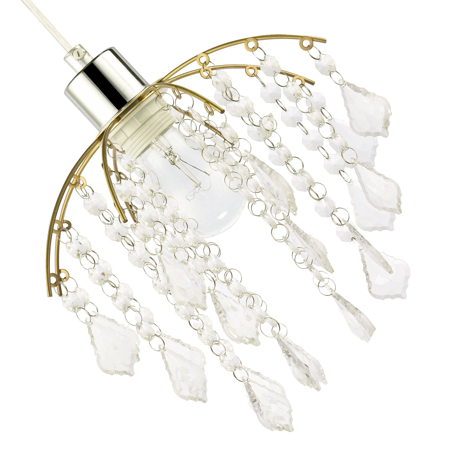 Traditional Waterfall Pendant Shade with Clear Acrylic Droplets and Gold Frame Image 3